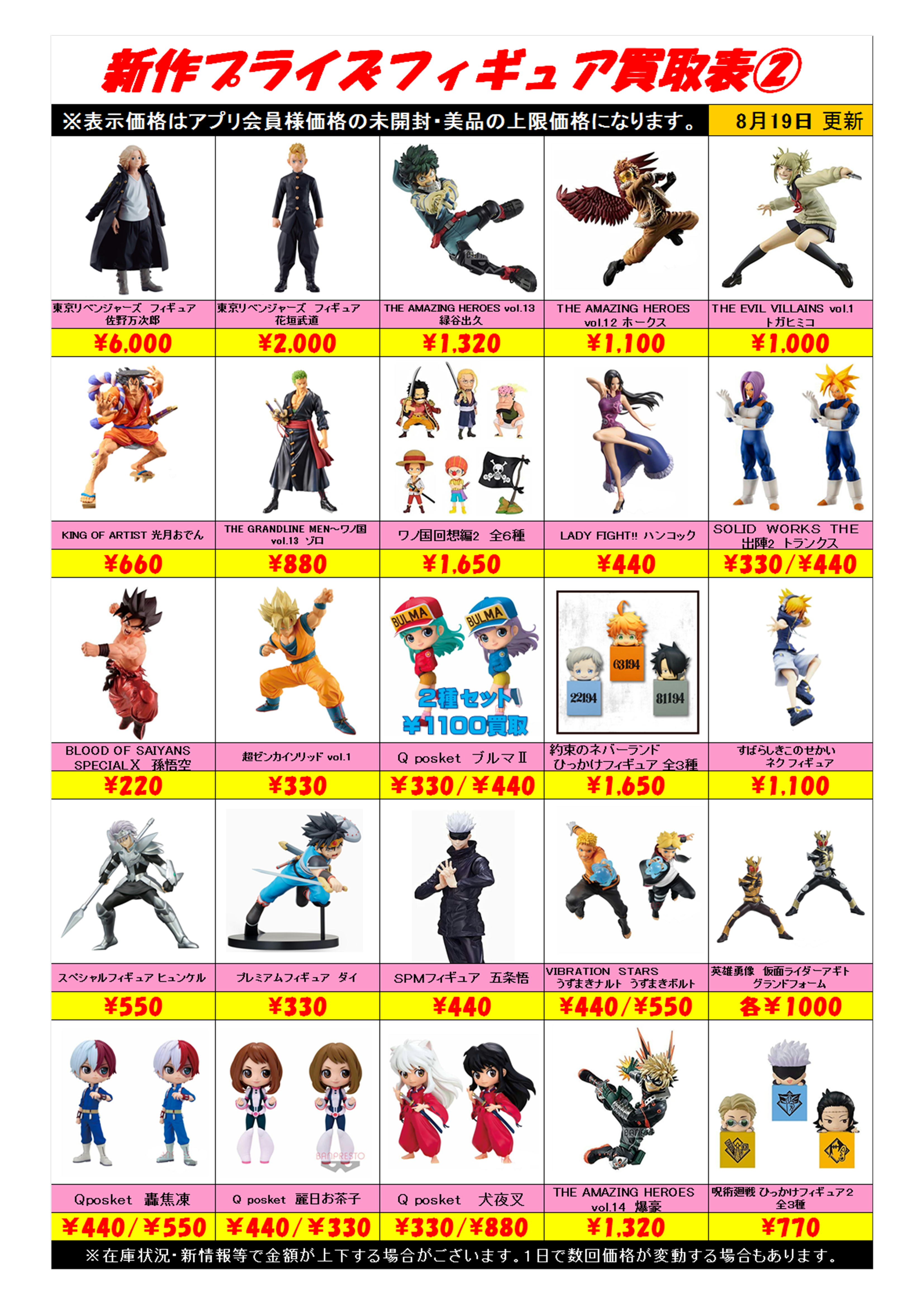 新作プライズフィギュア買取表更新！ 8/19 | 千葉鑑定団中央店