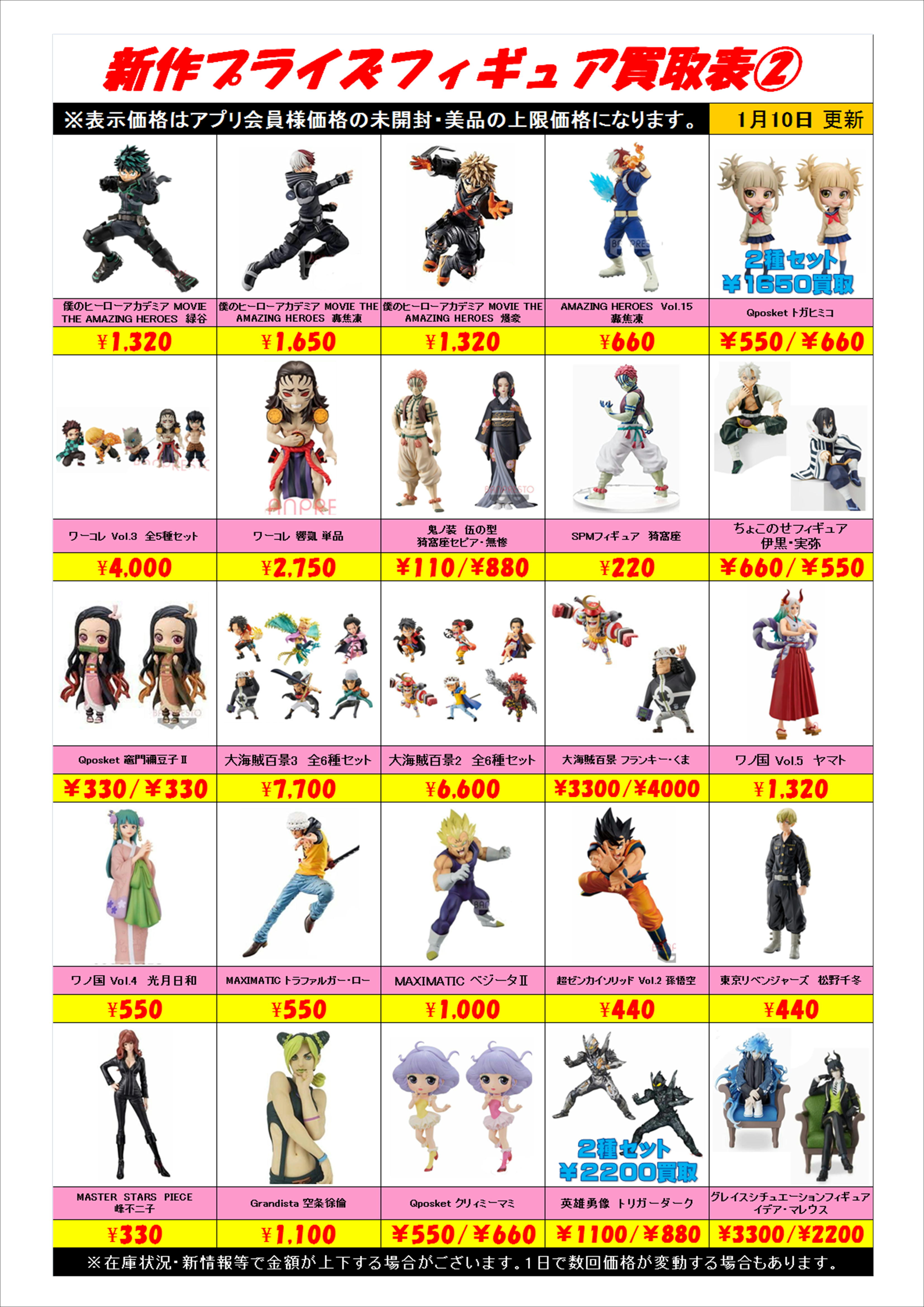 新作プライズフィギュア買取表更新しました！ | 千葉鑑定団中央店