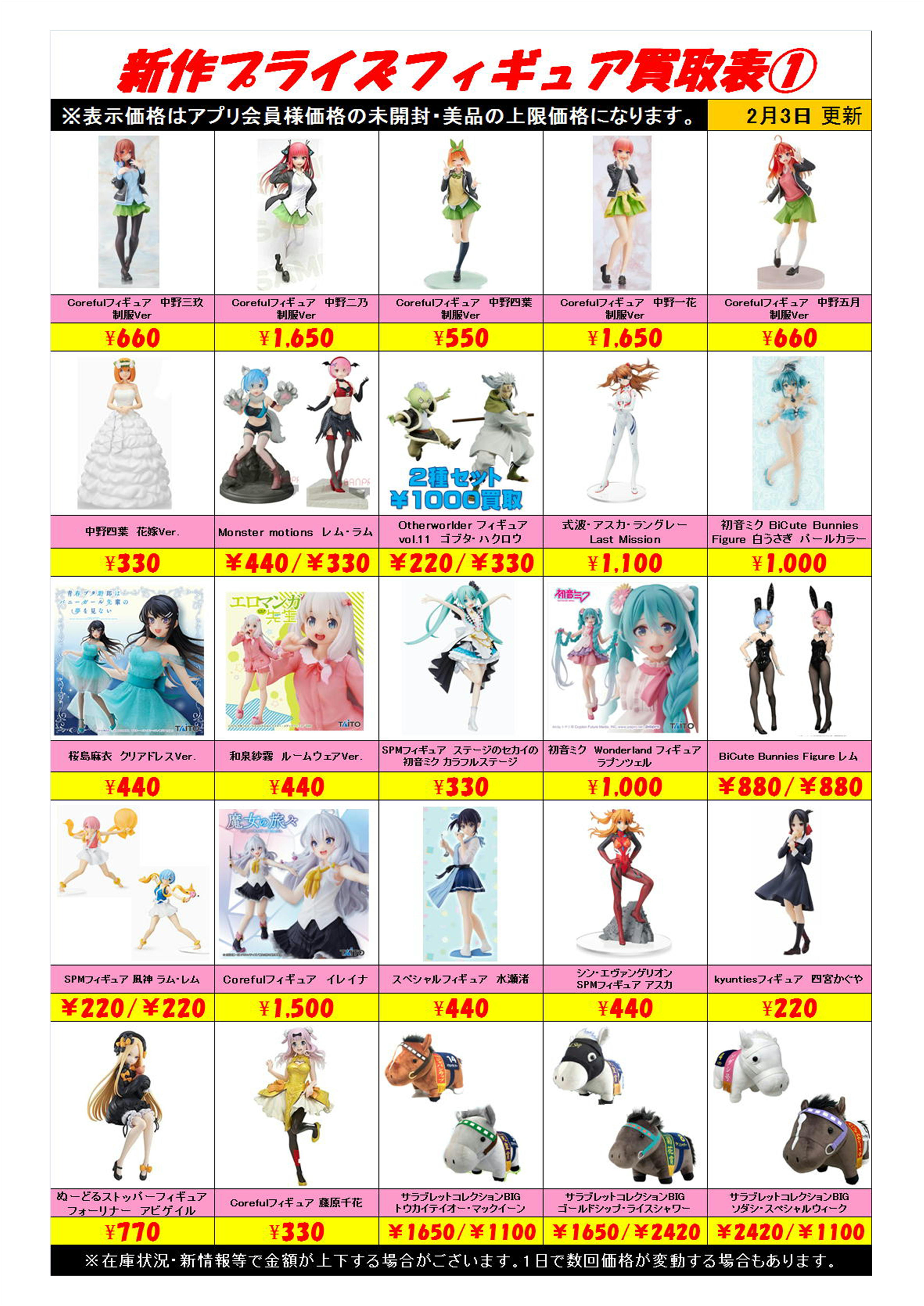 新作プライズフィギュア買取表更新しました！ 2/3 | 千葉鑑定団中央店