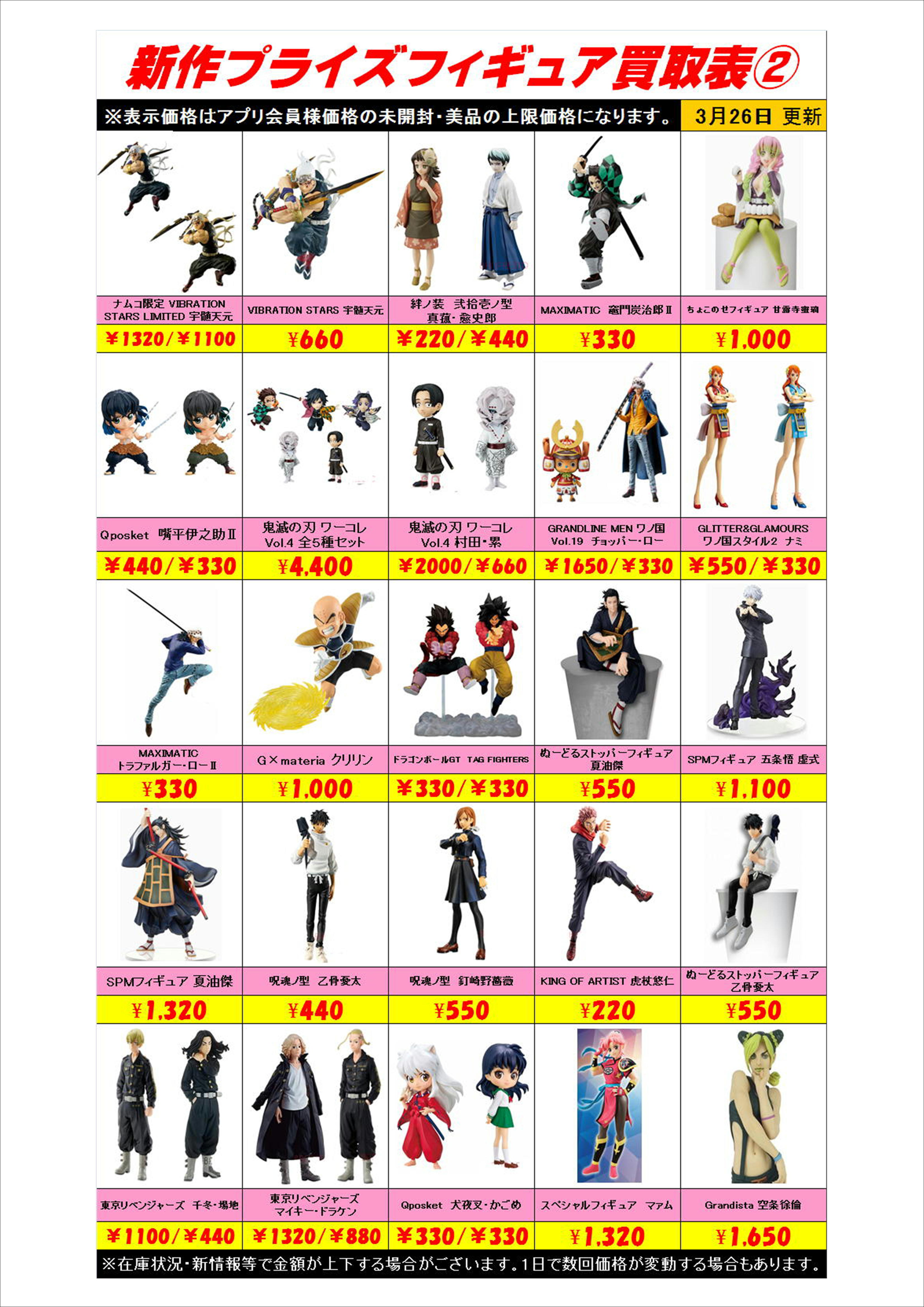 新作プライズフィギュア買取表更新しました！ 3/26 | 千葉鑑定団中央店