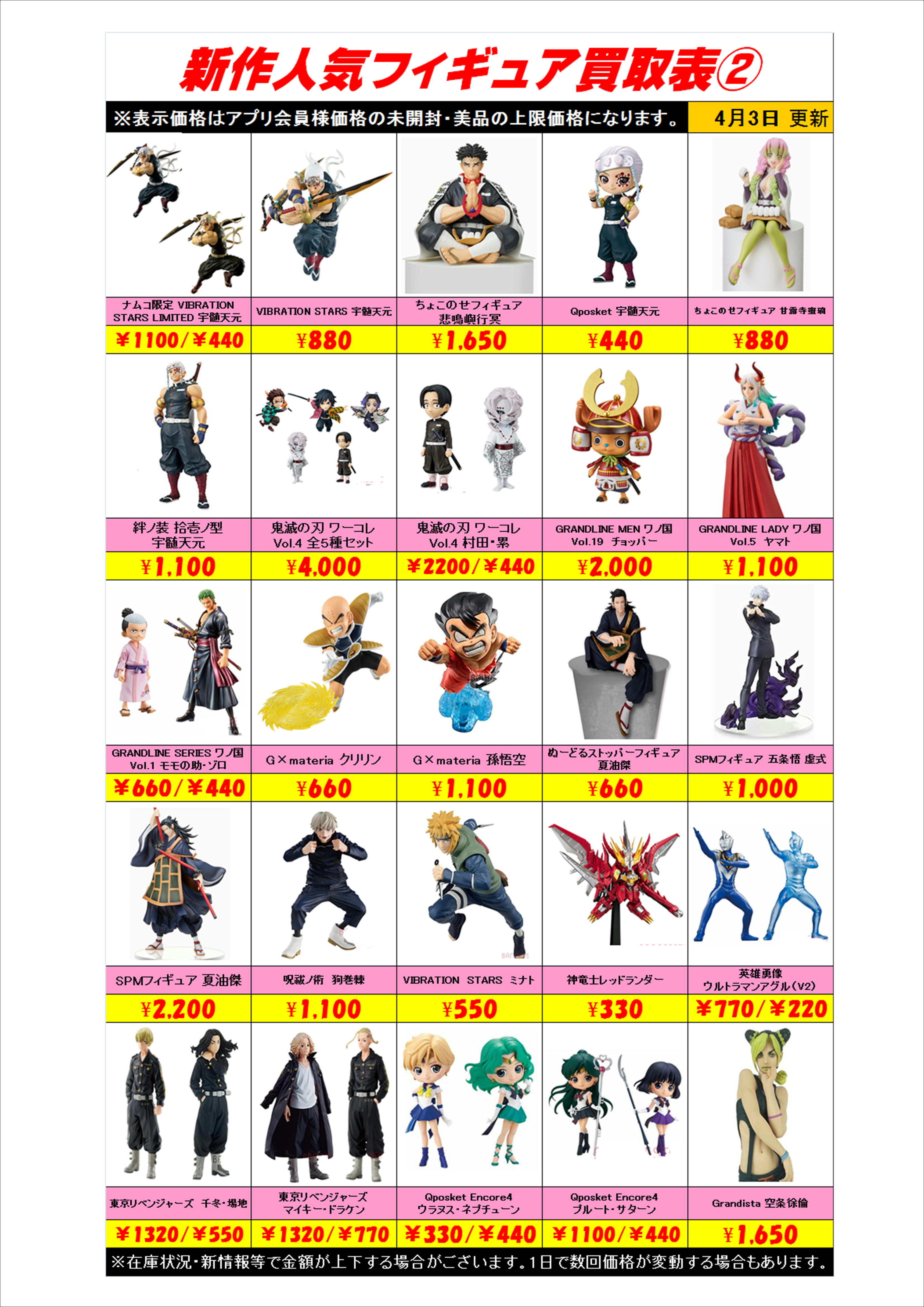 新作プライズフィギュア買取表更新しました！ 4/3 | 千葉鑑定団中央店