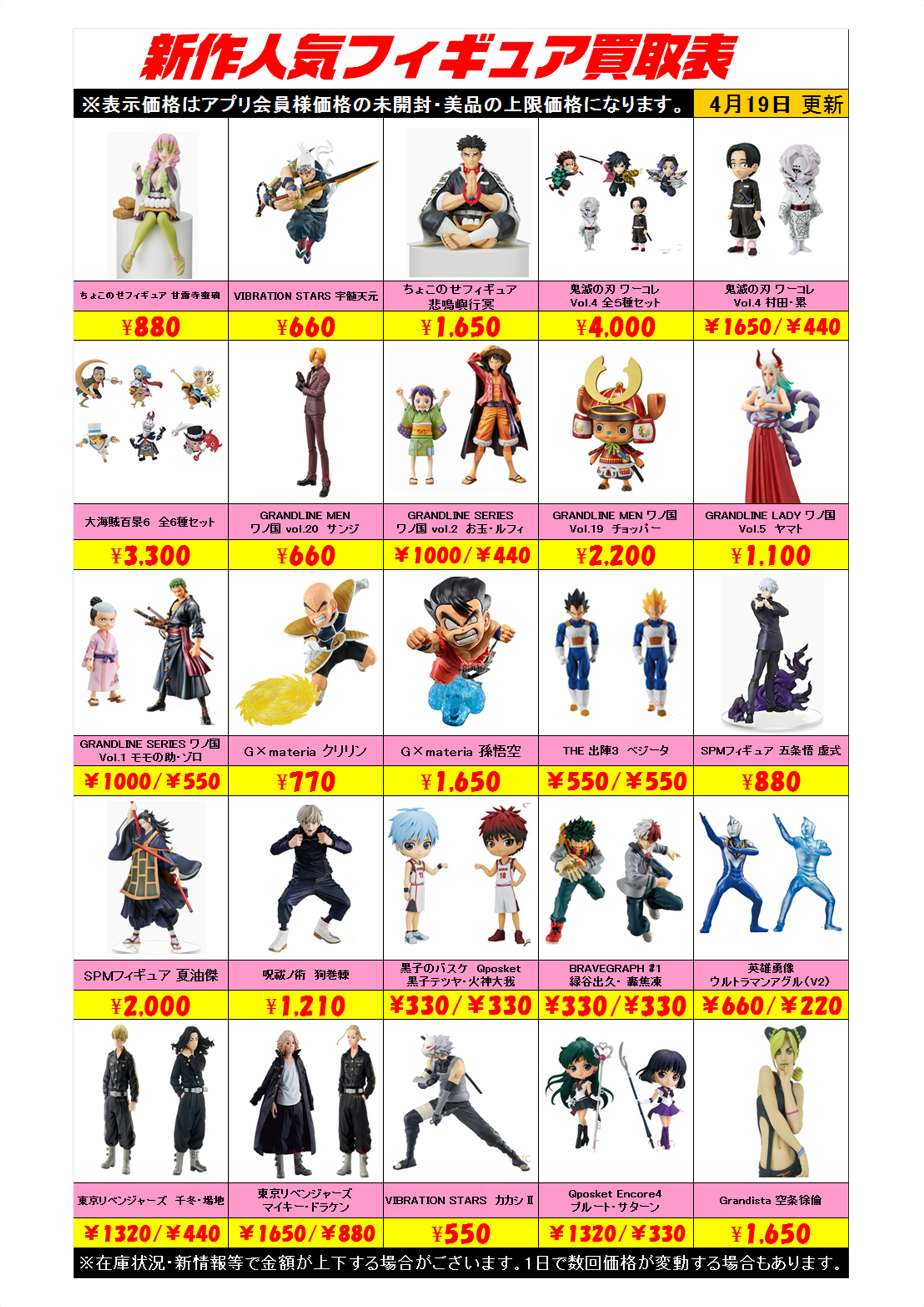 新作プライズフィギュア買取表更新しました！ 4/19 | 千葉鑑定団中央店