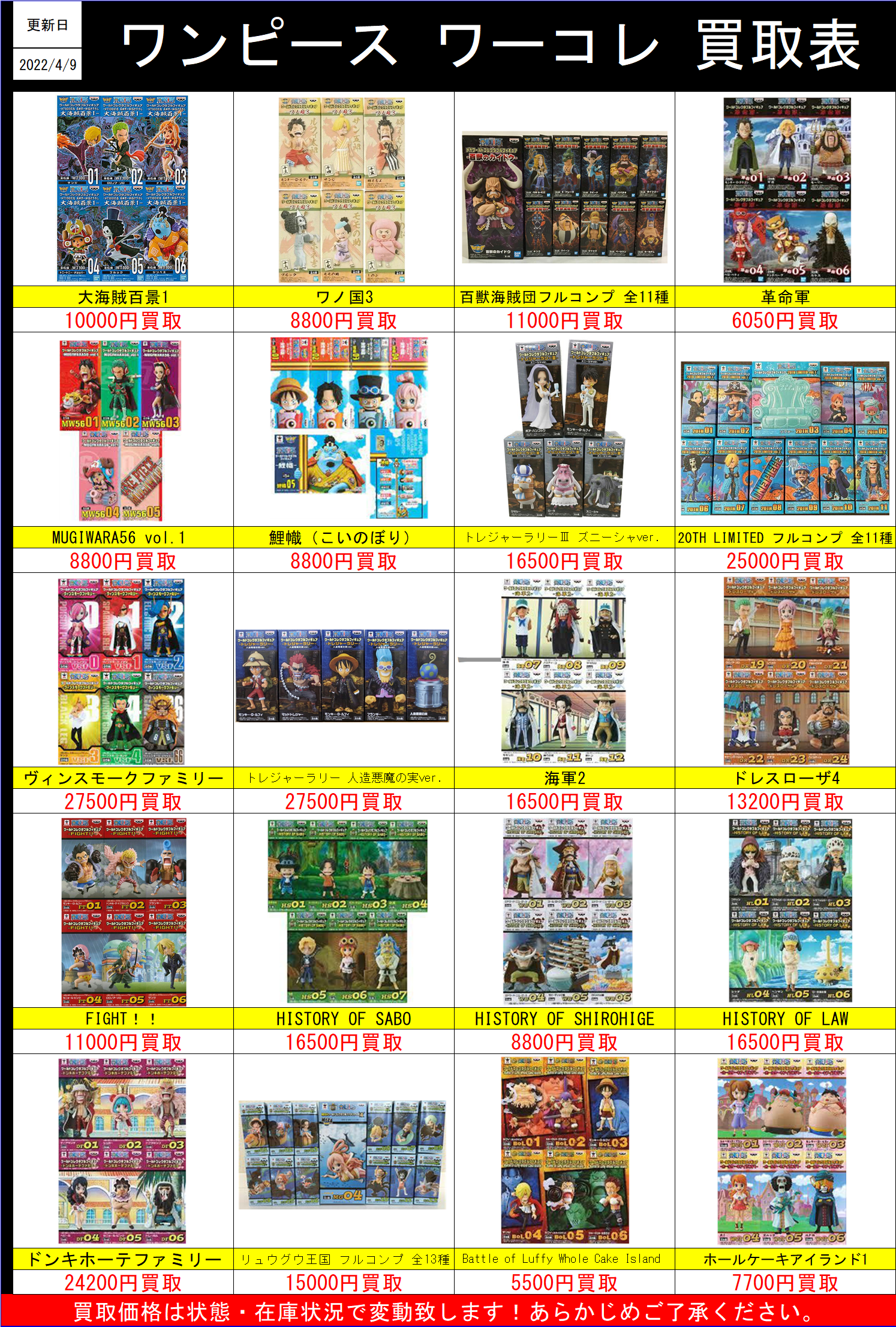 ワンピース ワーコレ買取表更新しました！！！ | 千葉鑑定団中央店