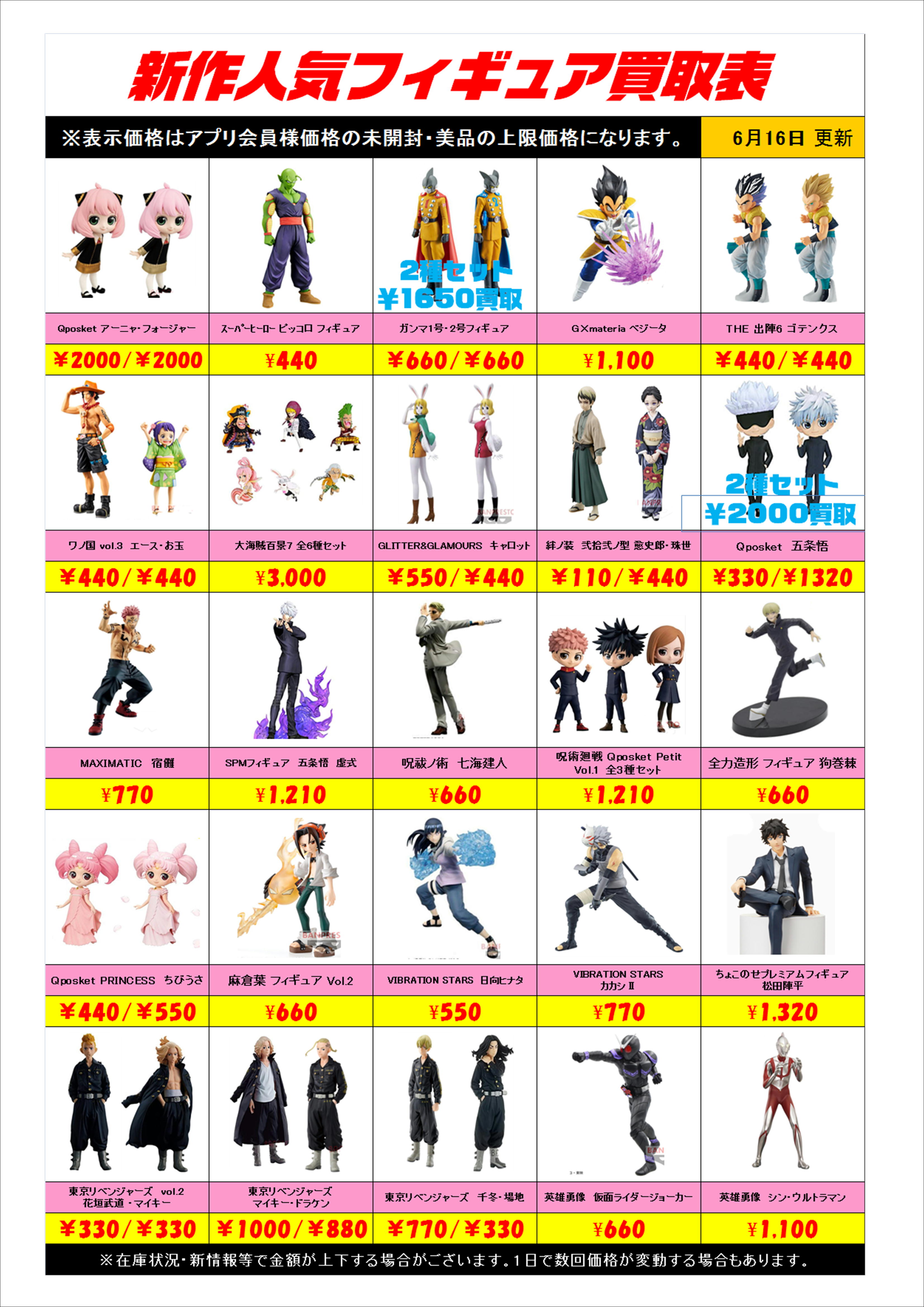 新作プライズフィギュア買取表更新しました！ 6/17 | 千葉鑑定団中央店