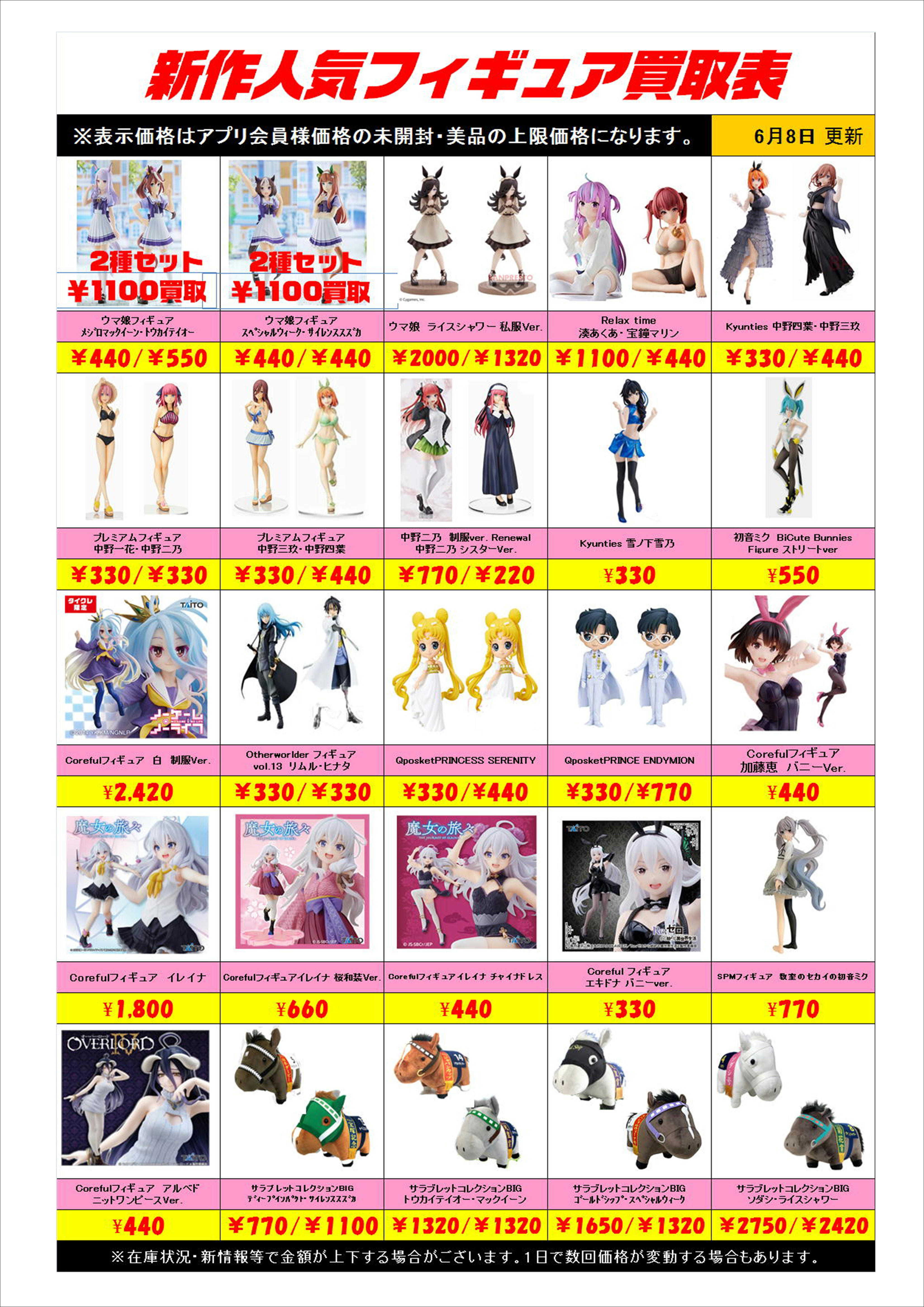 新作プライズフィギュア買取表更新しました！ 6/8 | 千葉鑑定団中央店 