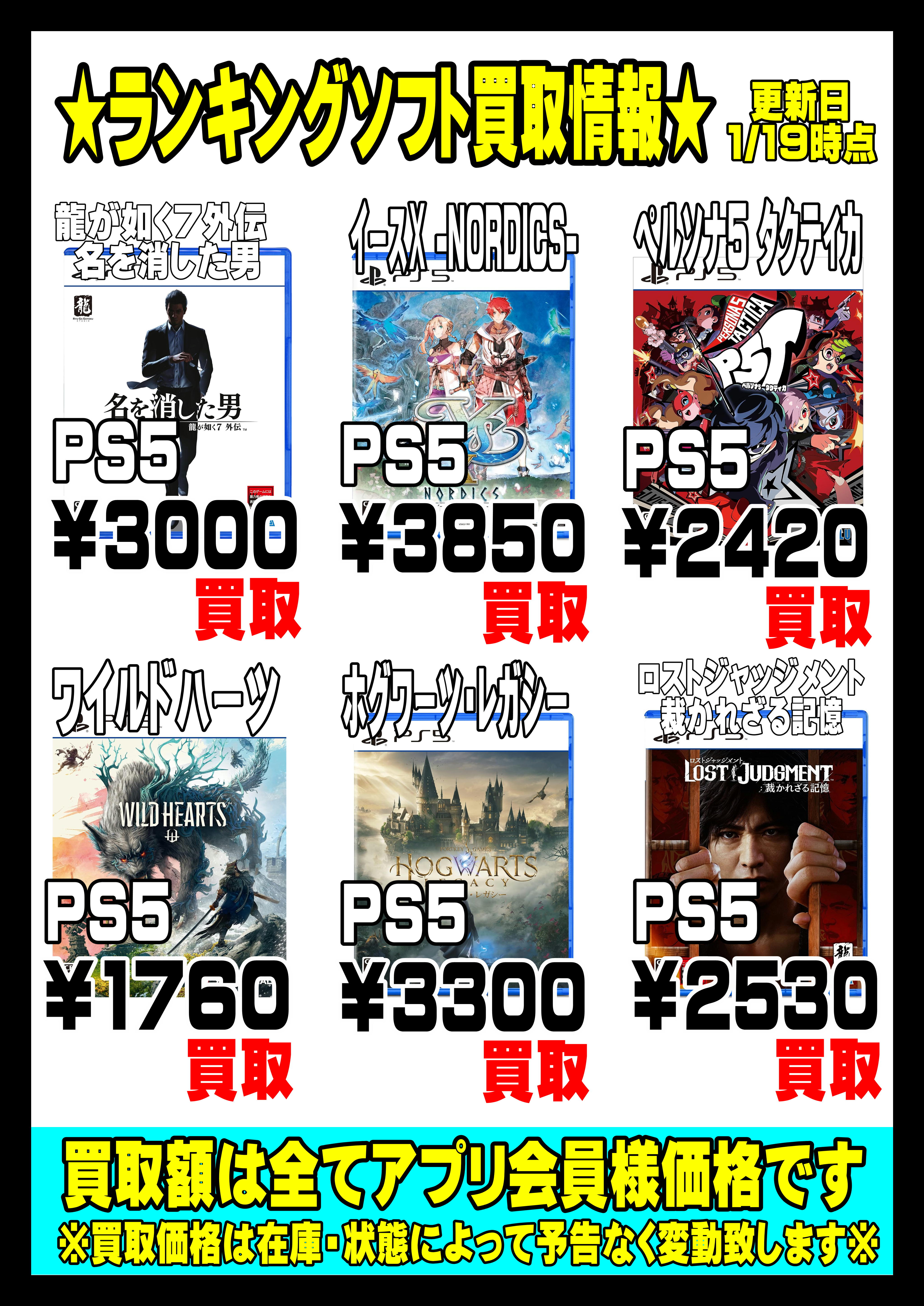 ☆ゲームソフトランキングPS5強化買取情報！！！！！☆1/19現在 | 千葉 