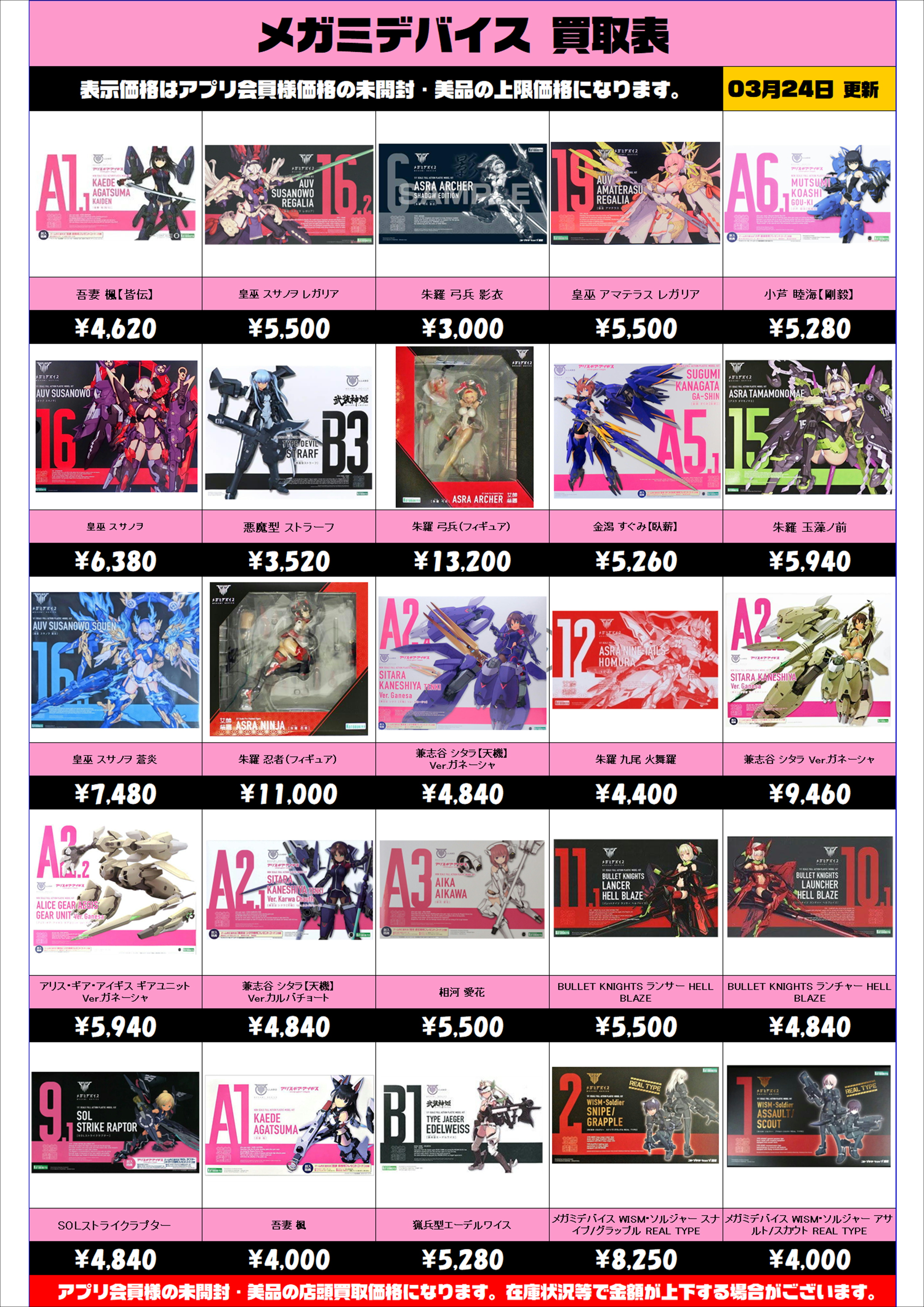 メガミデバイスほぼ全リスト買取表 更新しました！ 3/24～ | 千葉鑑定 