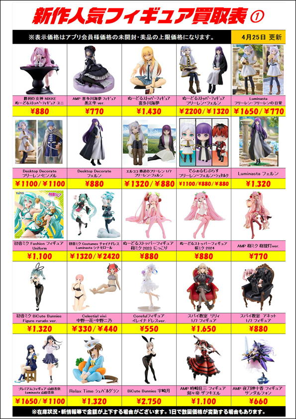 新作プライズフィギュア買取表更新しました！ 4/25～ | 千葉鑑定団中央店