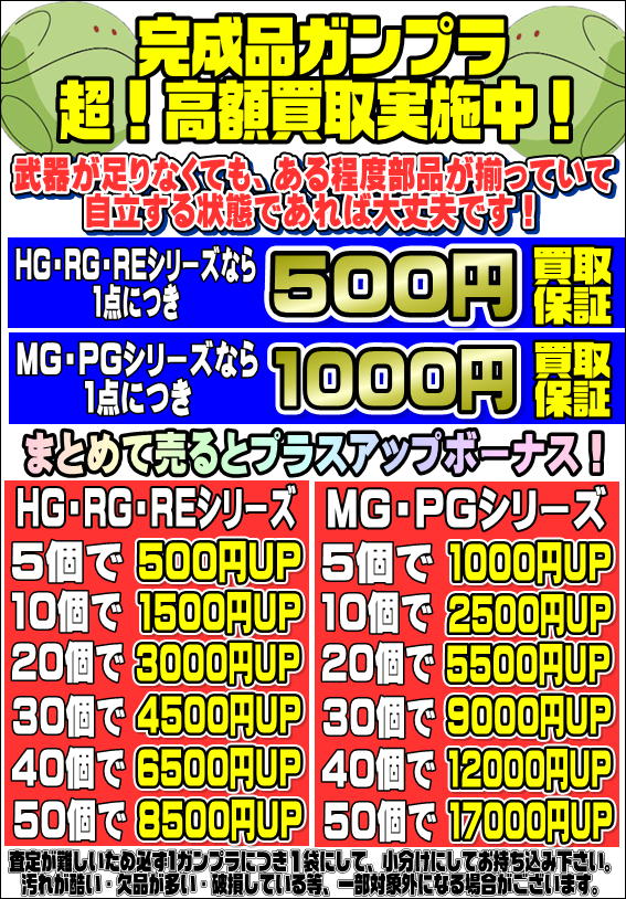 組み立て済みガンプラ買取保証 | 千葉鑑定団中央店