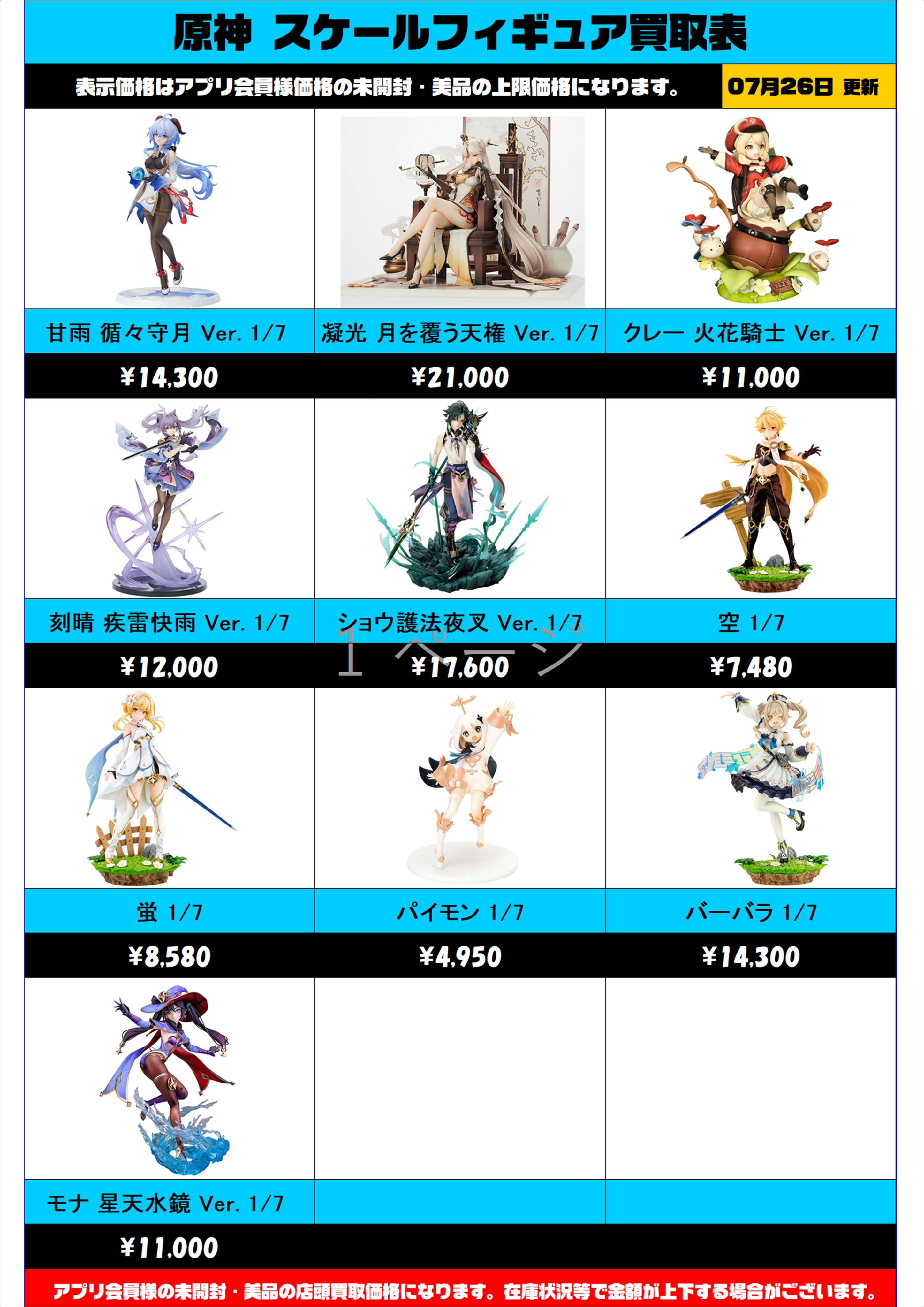 原神 スケールフィギュア買取表更新しました！！7/26～ | 千葉鑑定団中央店
