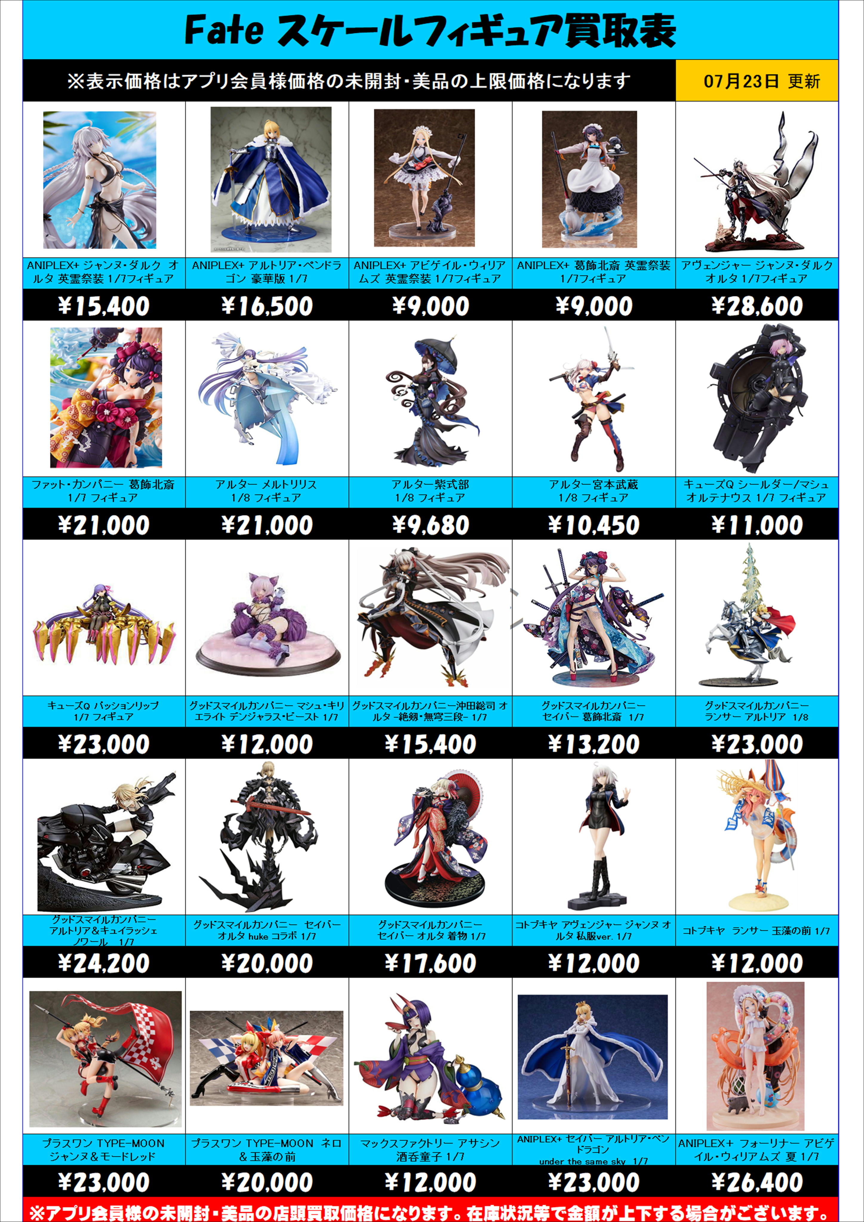 Fate スケールフィギュア買取表更新しました！ 7/23～ | 千葉鑑定団中央店
