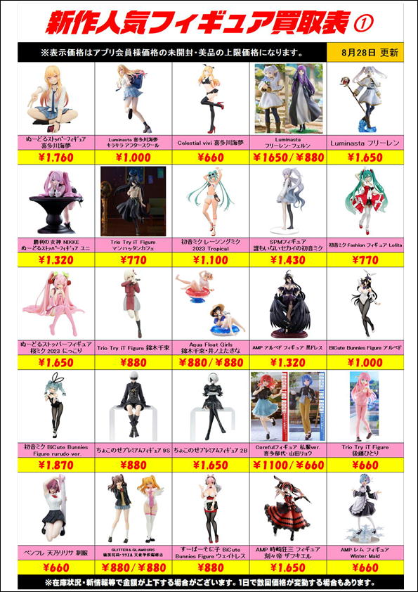 新作プライズフィギュア買取表更新しました！ 8/28～ | 千葉鑑定団中央店