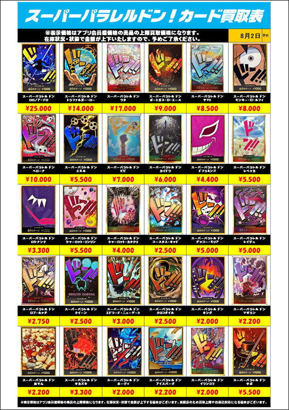 ワンピースTHEBEST スーパーパラレルドン!!カード買取金額更新0802 