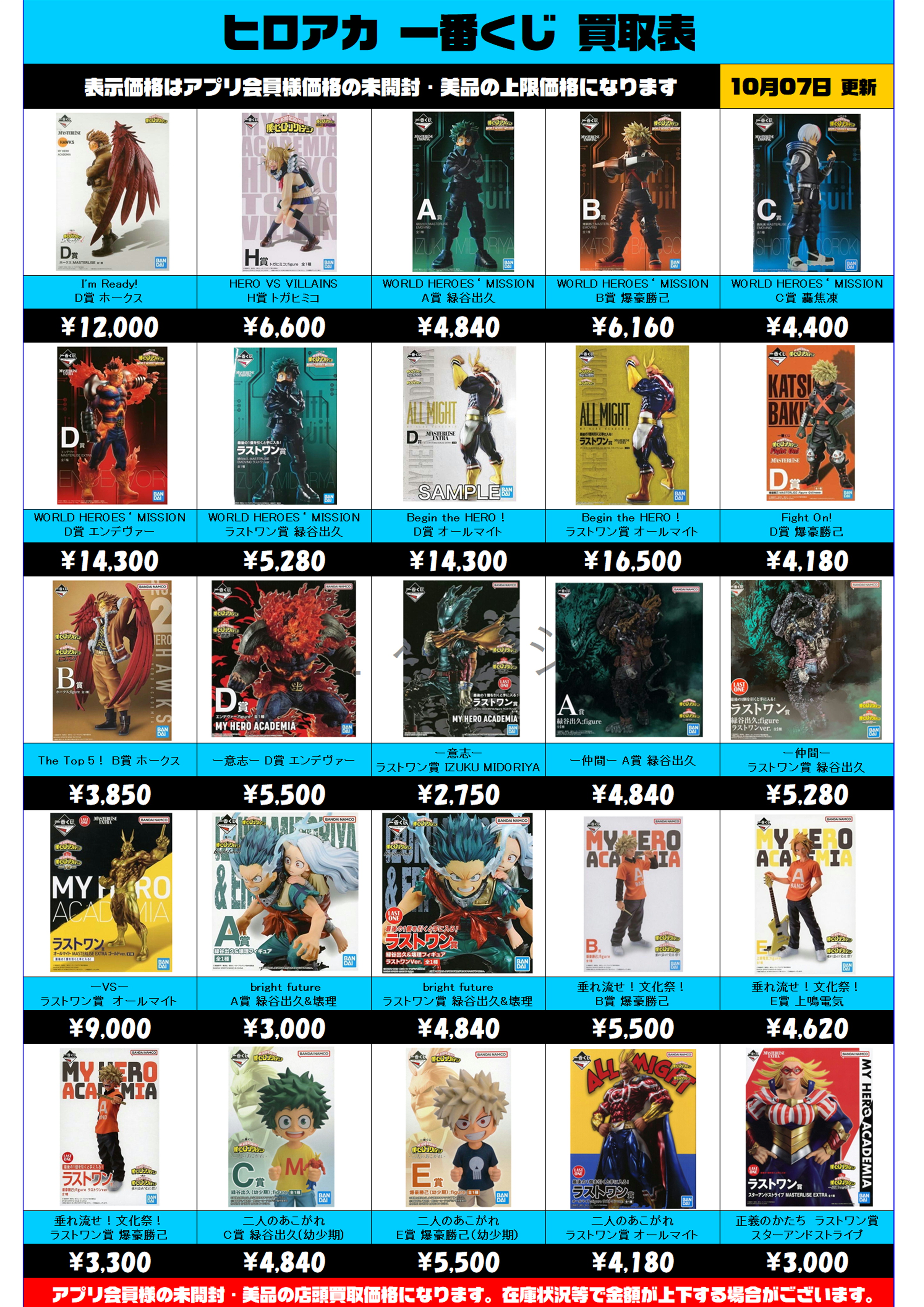 ヒロアカ 一番くじ 買取表更新しました！ 10/7～ | 千葉鑑定団中央店
