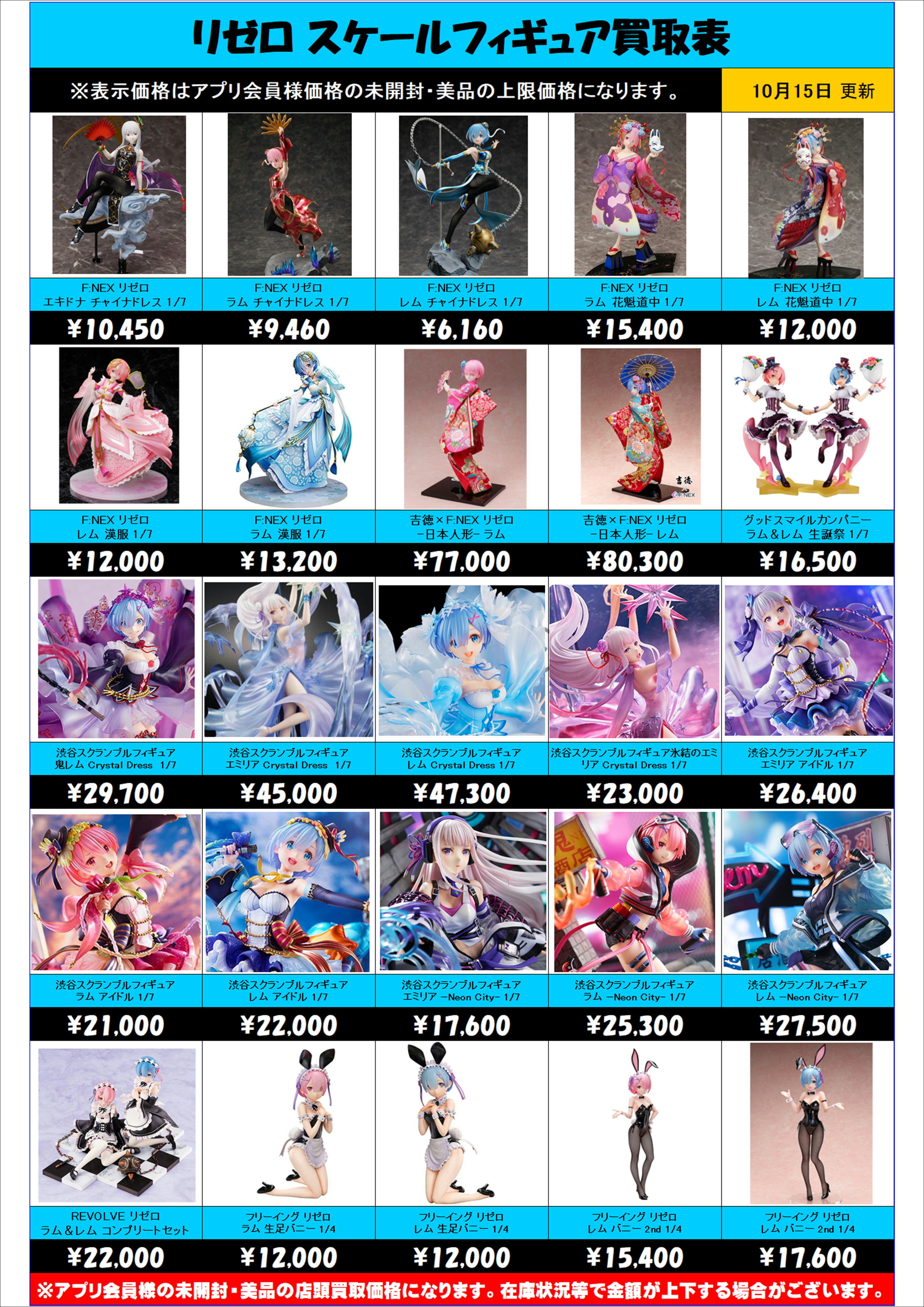 リゼロ関連スケールフィギュア買取表更新しました！！ 10/15～ | 千葉 