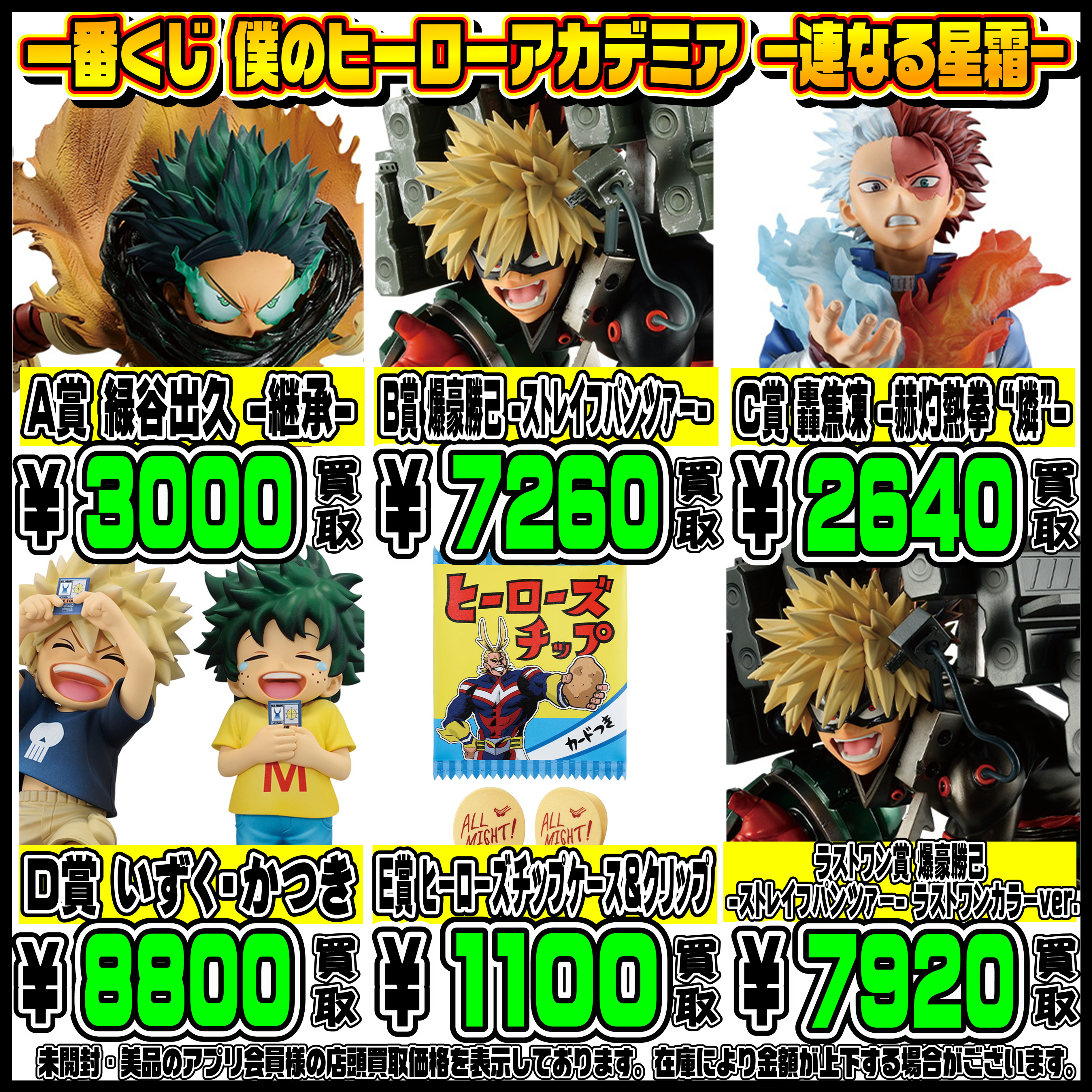 新作一番くじ買取リスト更新しました！ 10/4～ キングダム・ヒロアカ 