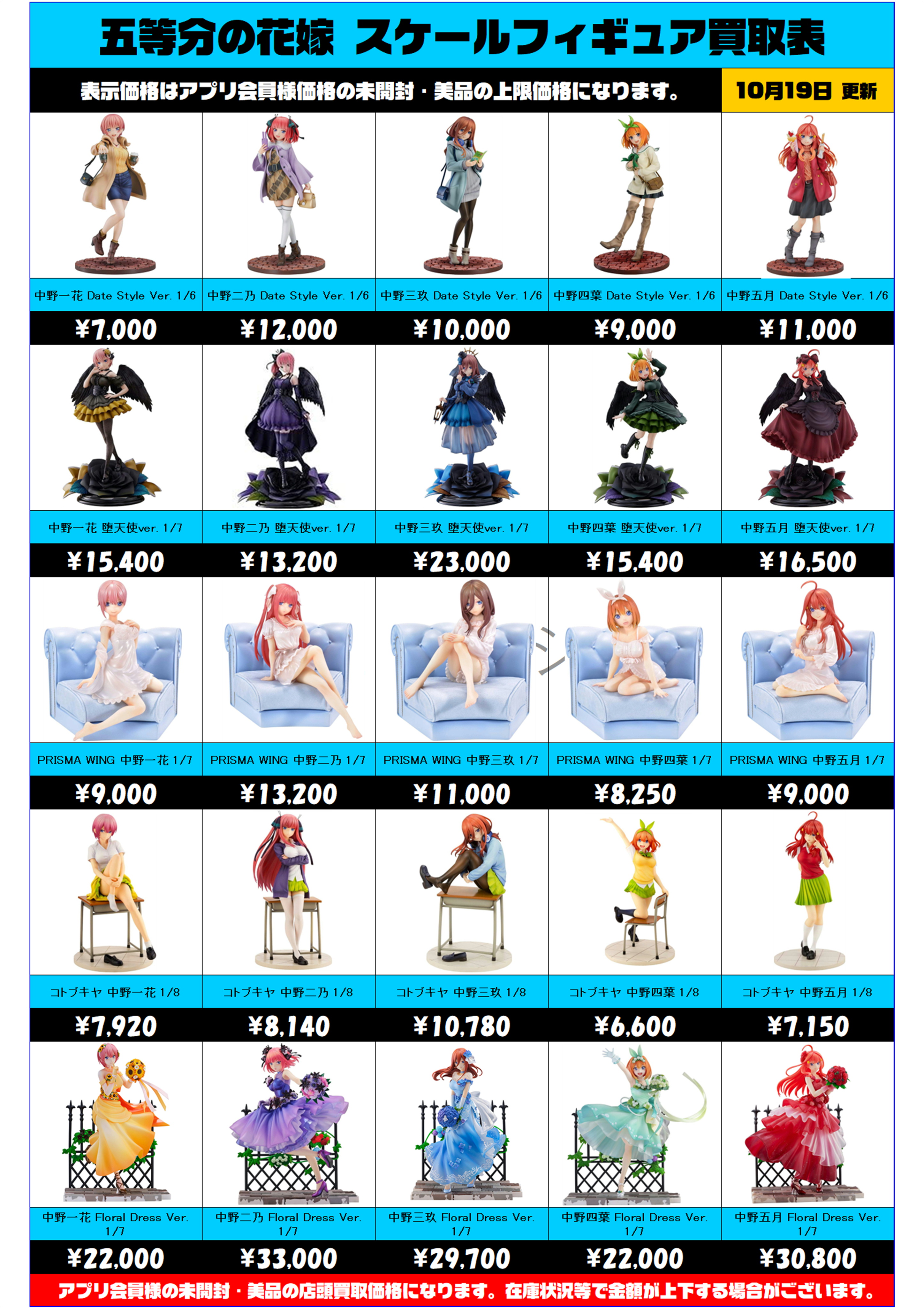 五等分の花嫁スケールフィギュア買取表 更新しました！！ 10/19 