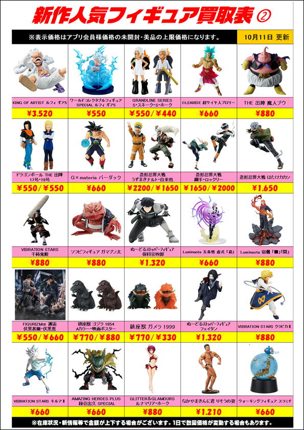 新作プライズフィギュア買取表更新しました！ 10/11～ | 千葉鑑定団中央店