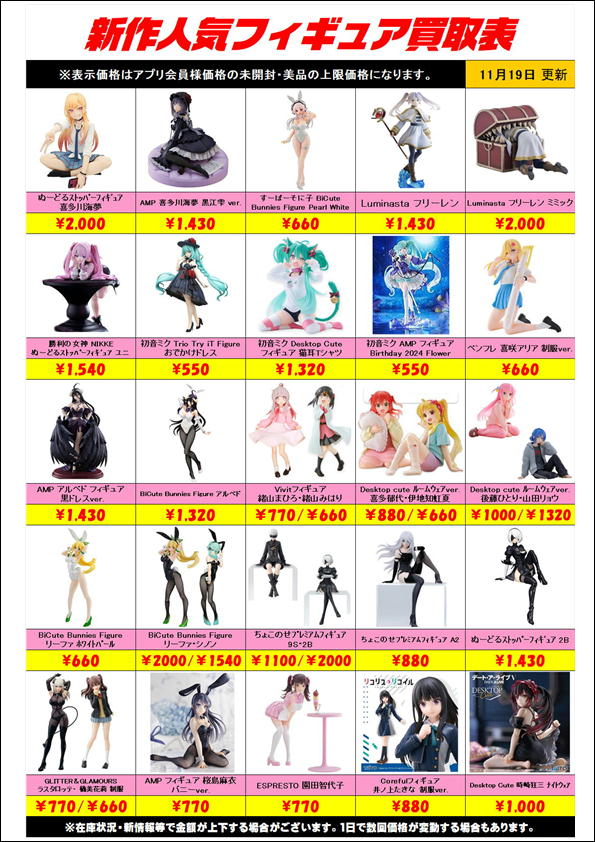 新作プライズフィギュア買取表更新しました！ 11/19～ | 千葉鑑定団中央店