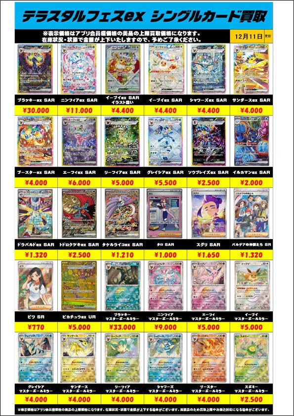 ポケモンカードテラスタルフェスexシングルカード買取金額更新1211 