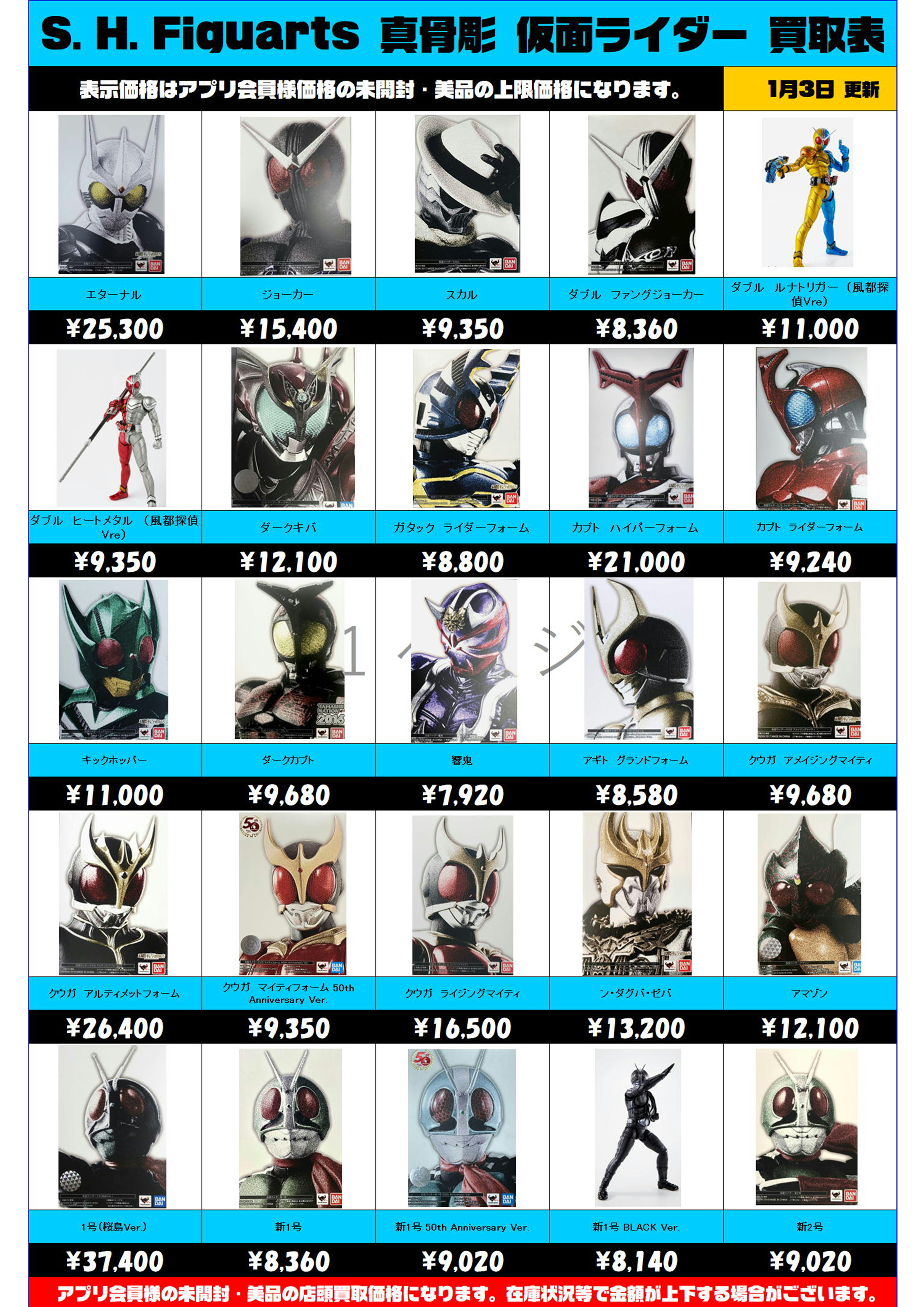 S.H.Figuarts 仮面ライダー 真骨彫 買取表更新しました！ 1/3～ | 千葉 