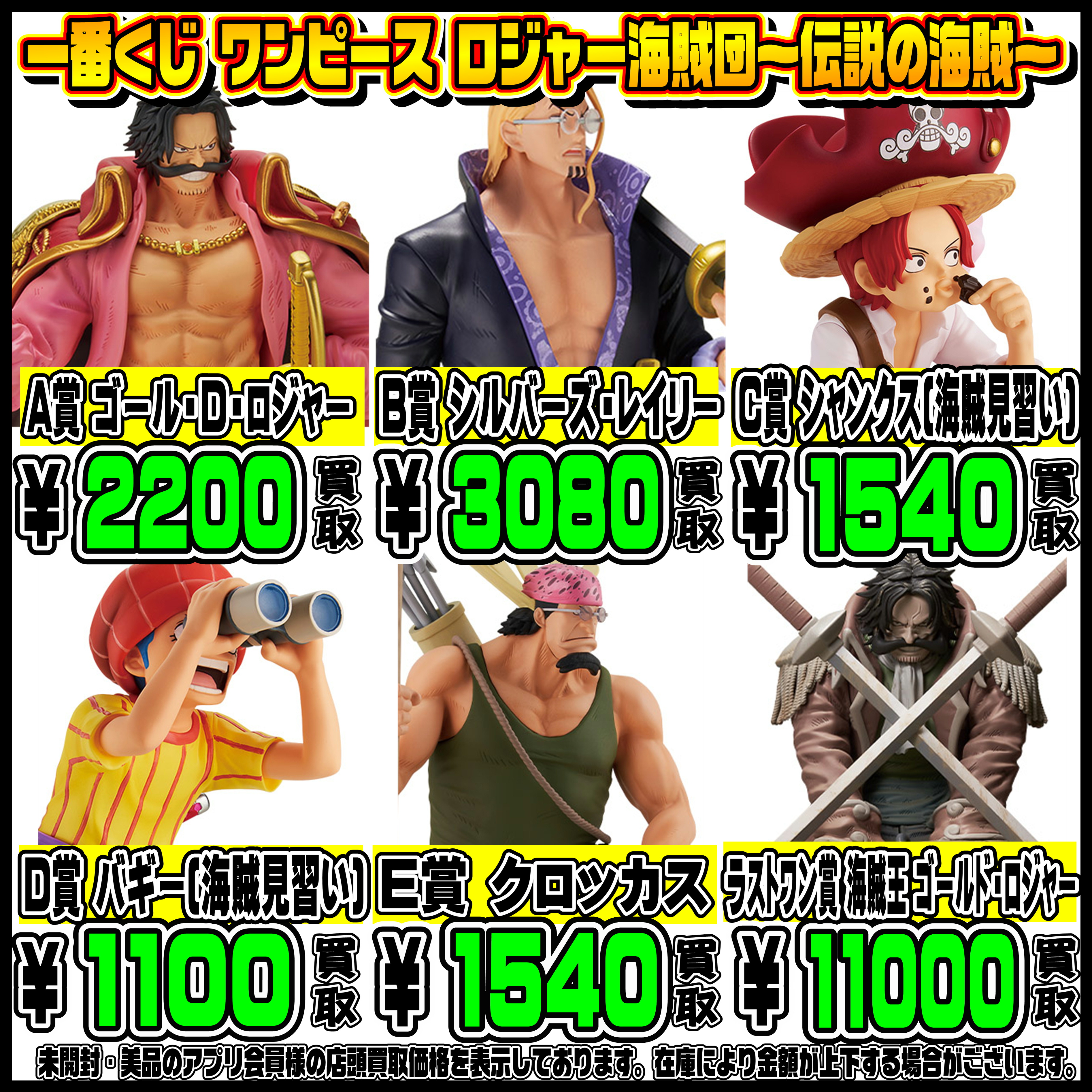 新作一番くじ買取リスト更新しました！ 3/10～ ワンピース 