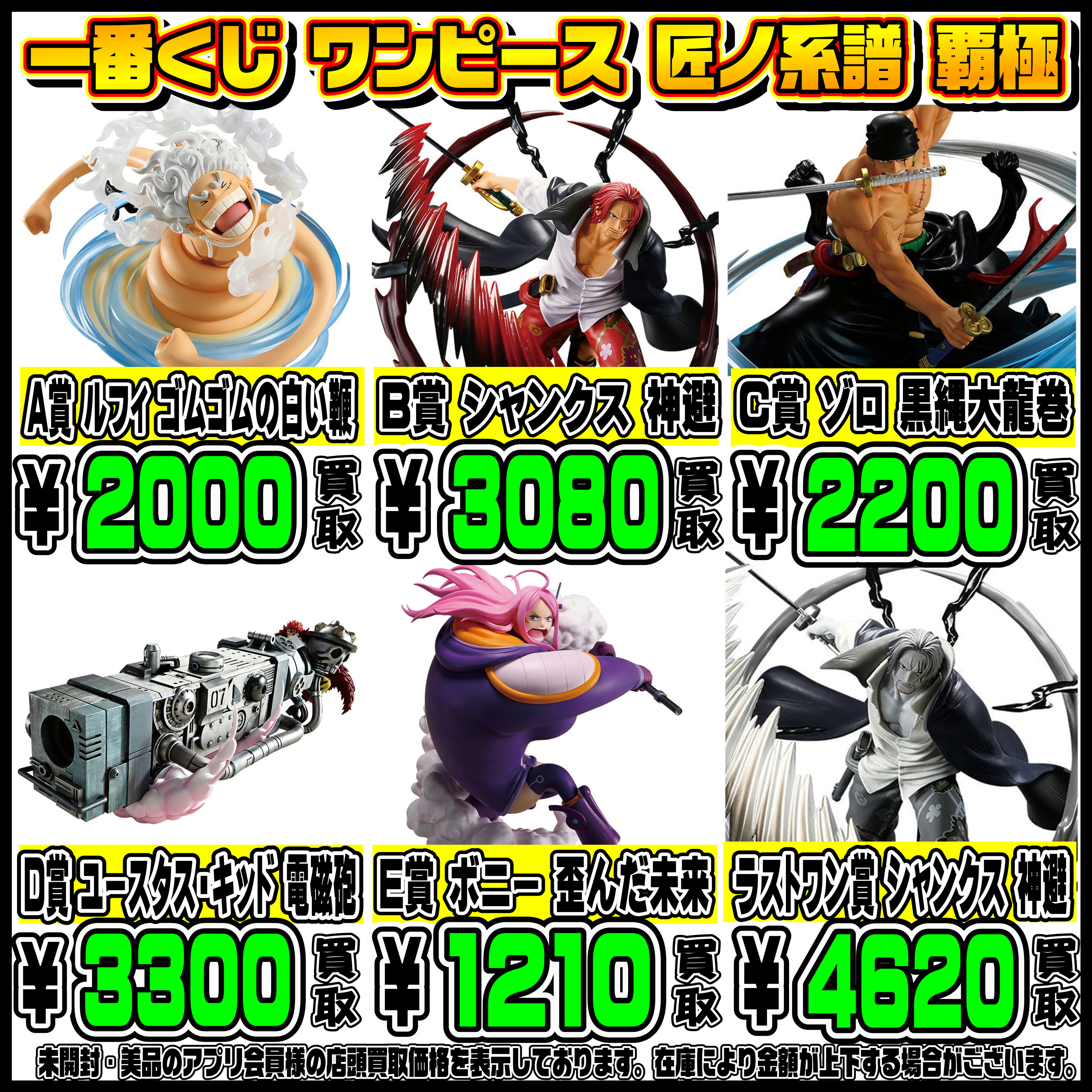 新作一番くじ買取リスト更新しました！ 4/11～ キン肉マン・ワンピース 