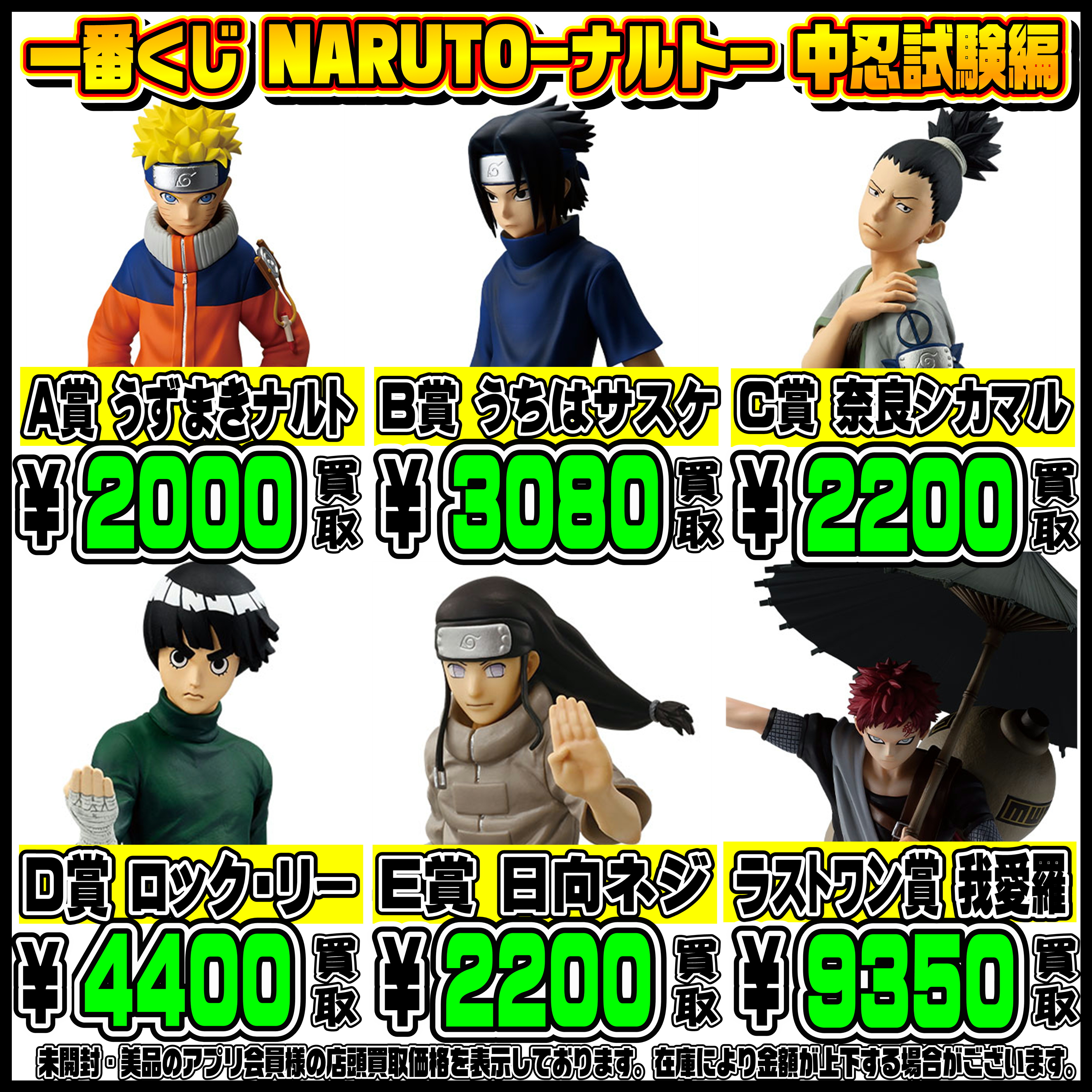 新作一番くじ買取リスト更新しました！ 4/26～ ヒロアカ・ナルト 