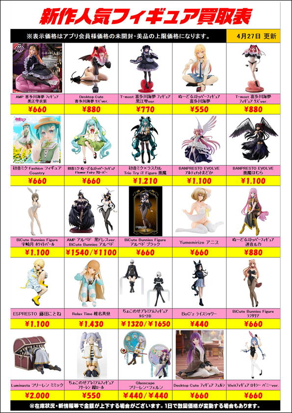 新作プライズフィギュア買取リスト更新しました！ 4/27～ | 千葉鑑定団  