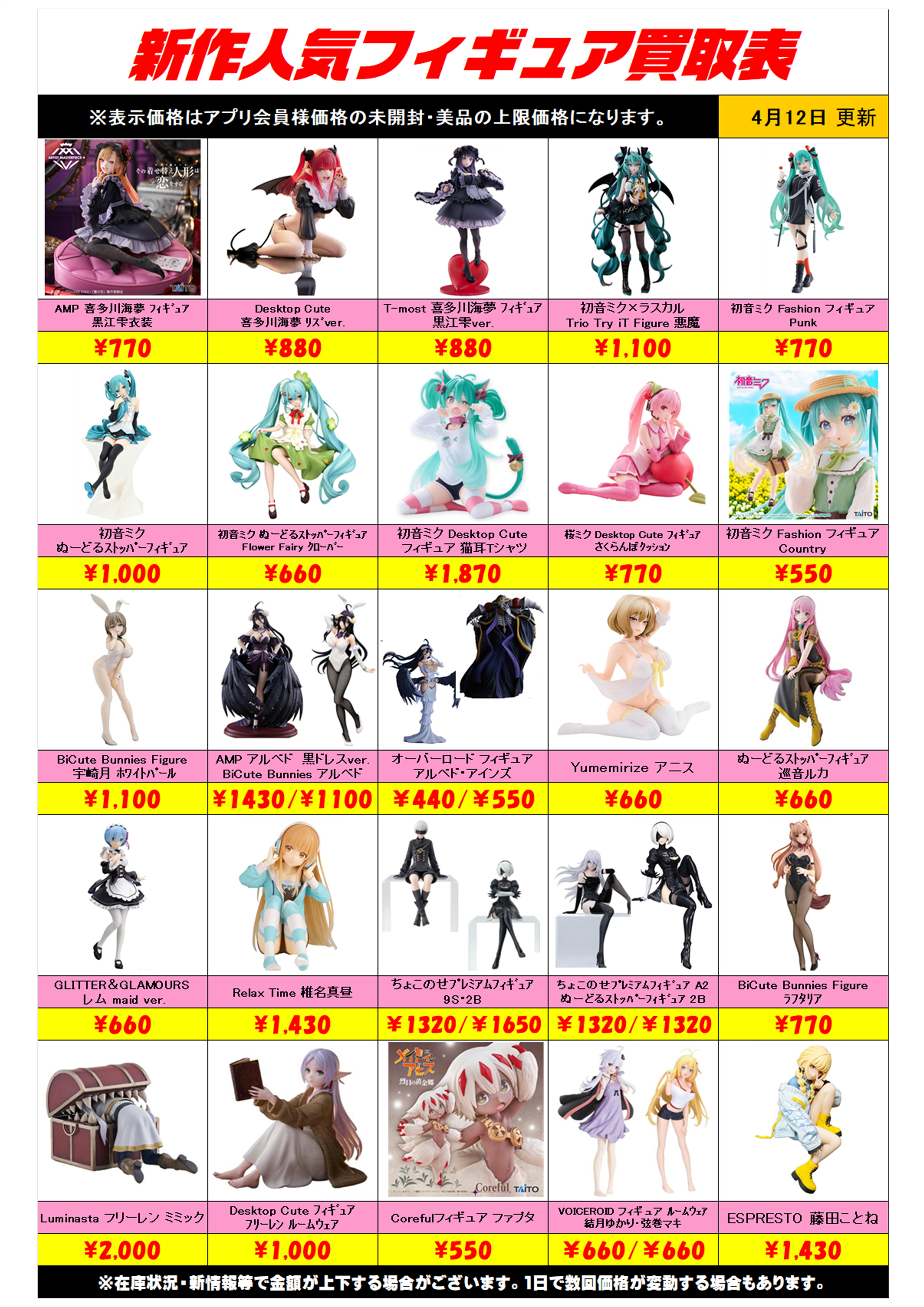 新作プライズフィギュア買取リスト更新しました！ 4/12～ プラスアップ 