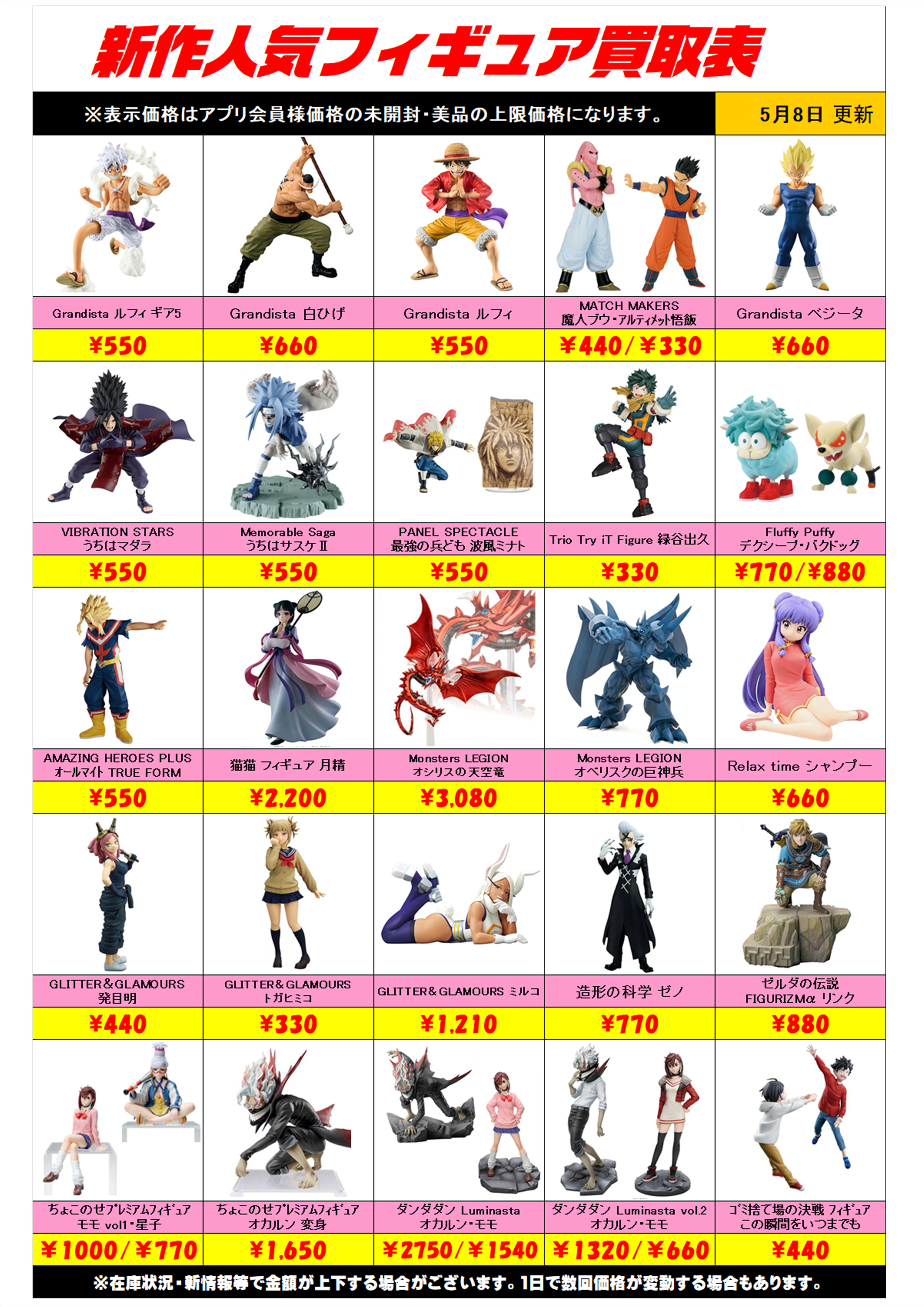 新作プライズフィギュア買取リスト更新しました！ 5/8～ プラスアップ 
