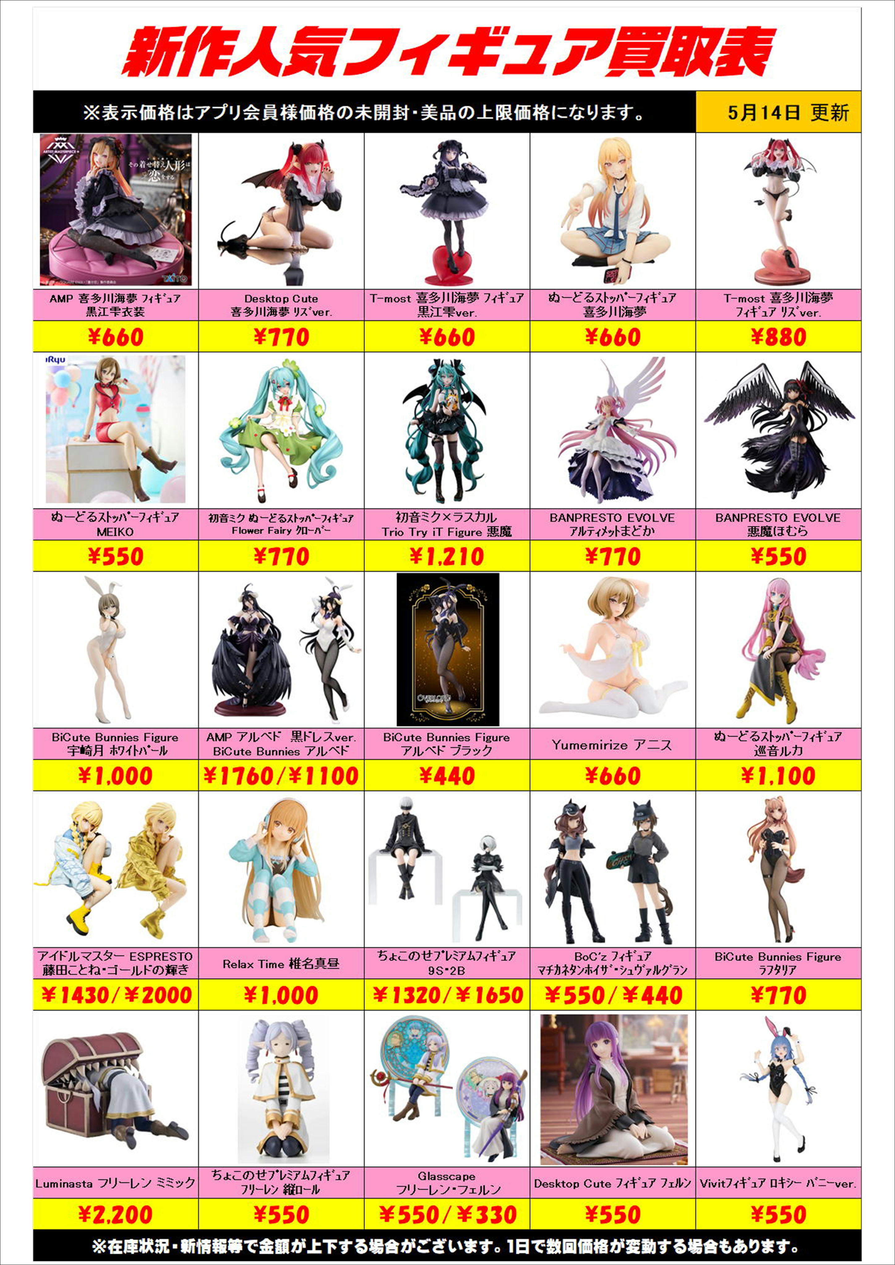 新作プライズフィギュア買取リスト更新しました！ 5/14～ | 千葉鑑定団 
