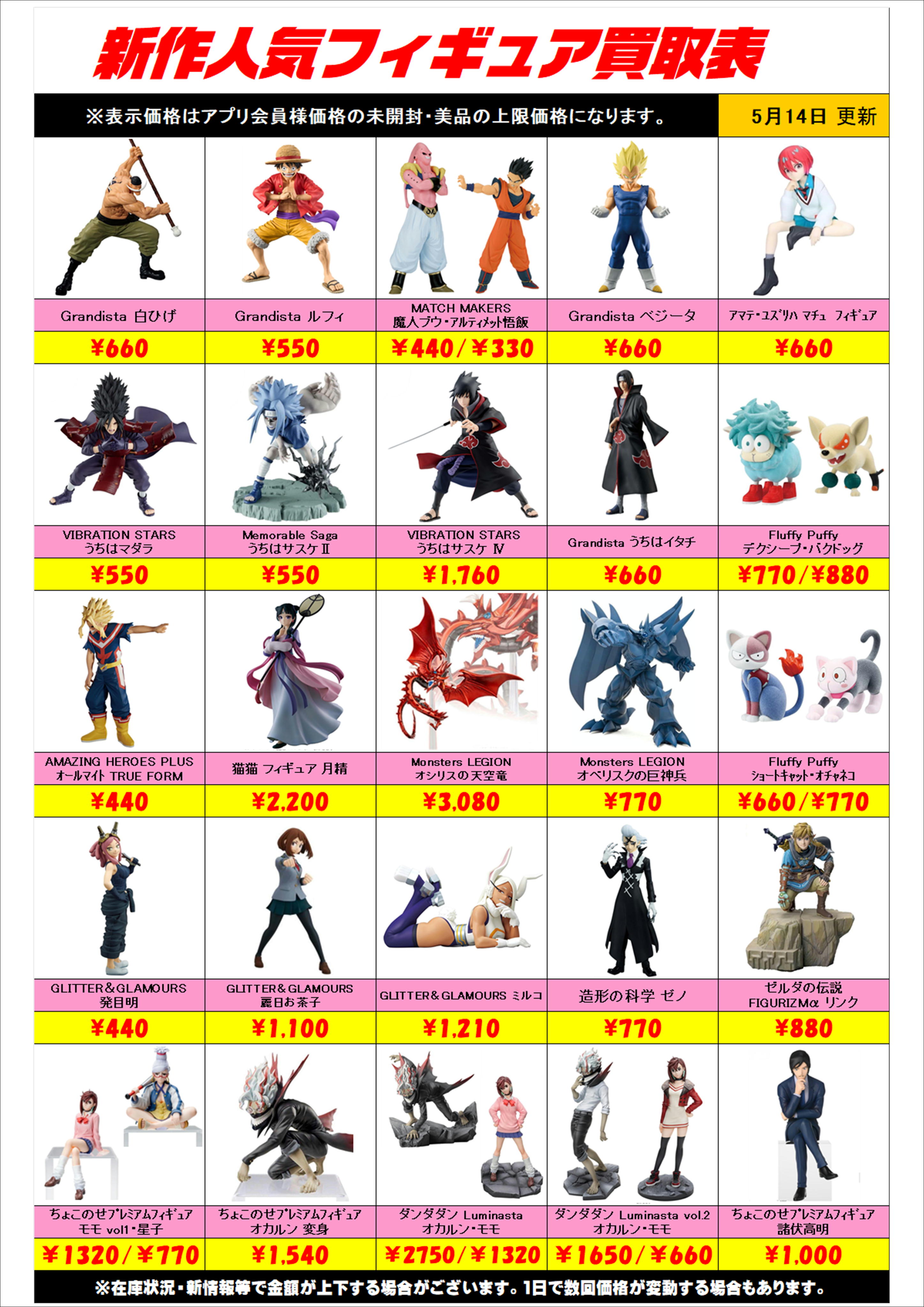 新作プライズフィギュア買取リスト更新しました！ 5/14～ | 千葉鑑定団 