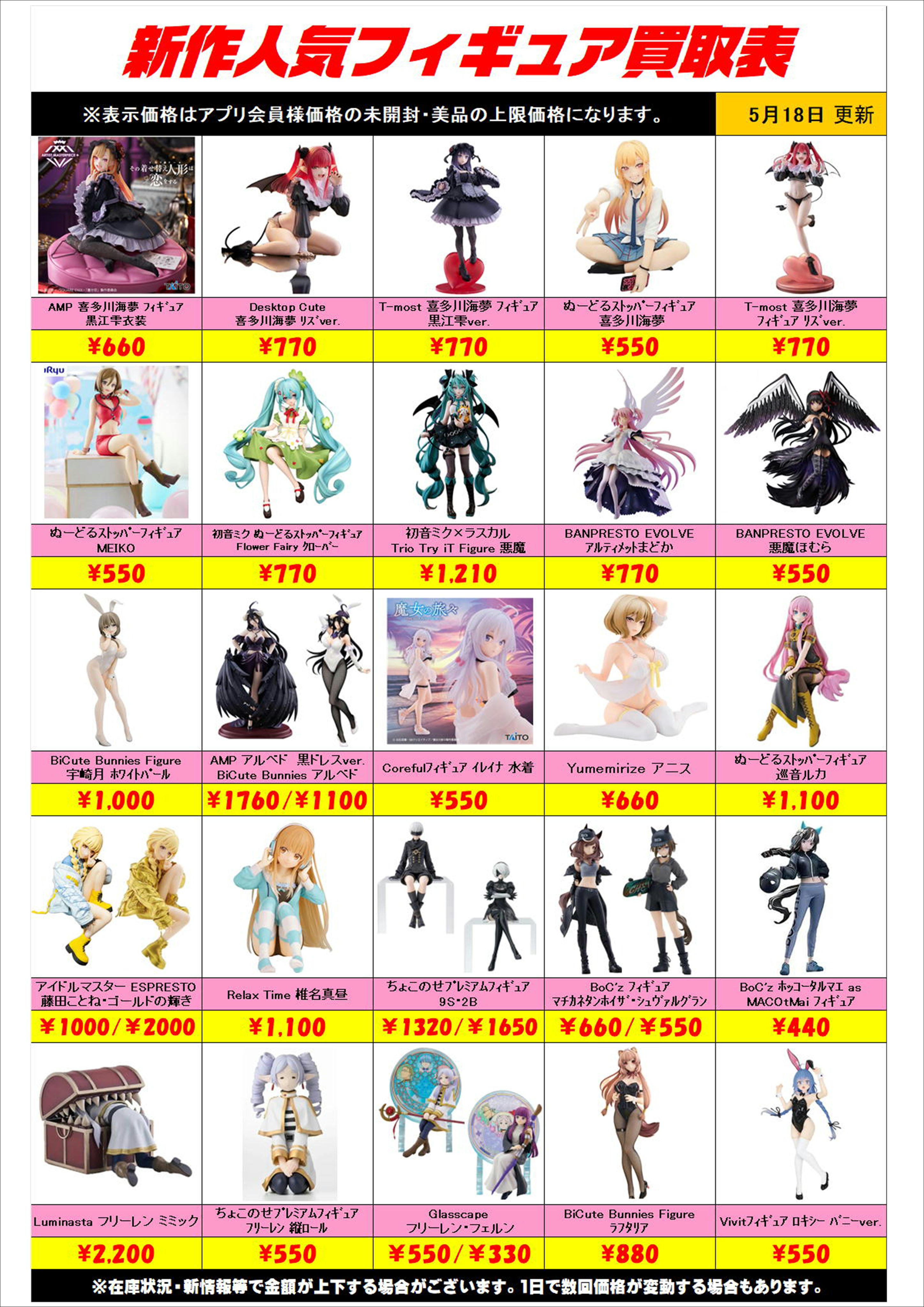 新作プライズフィギュア買取リスト更新しました！ 5/18～ プラスアップ 