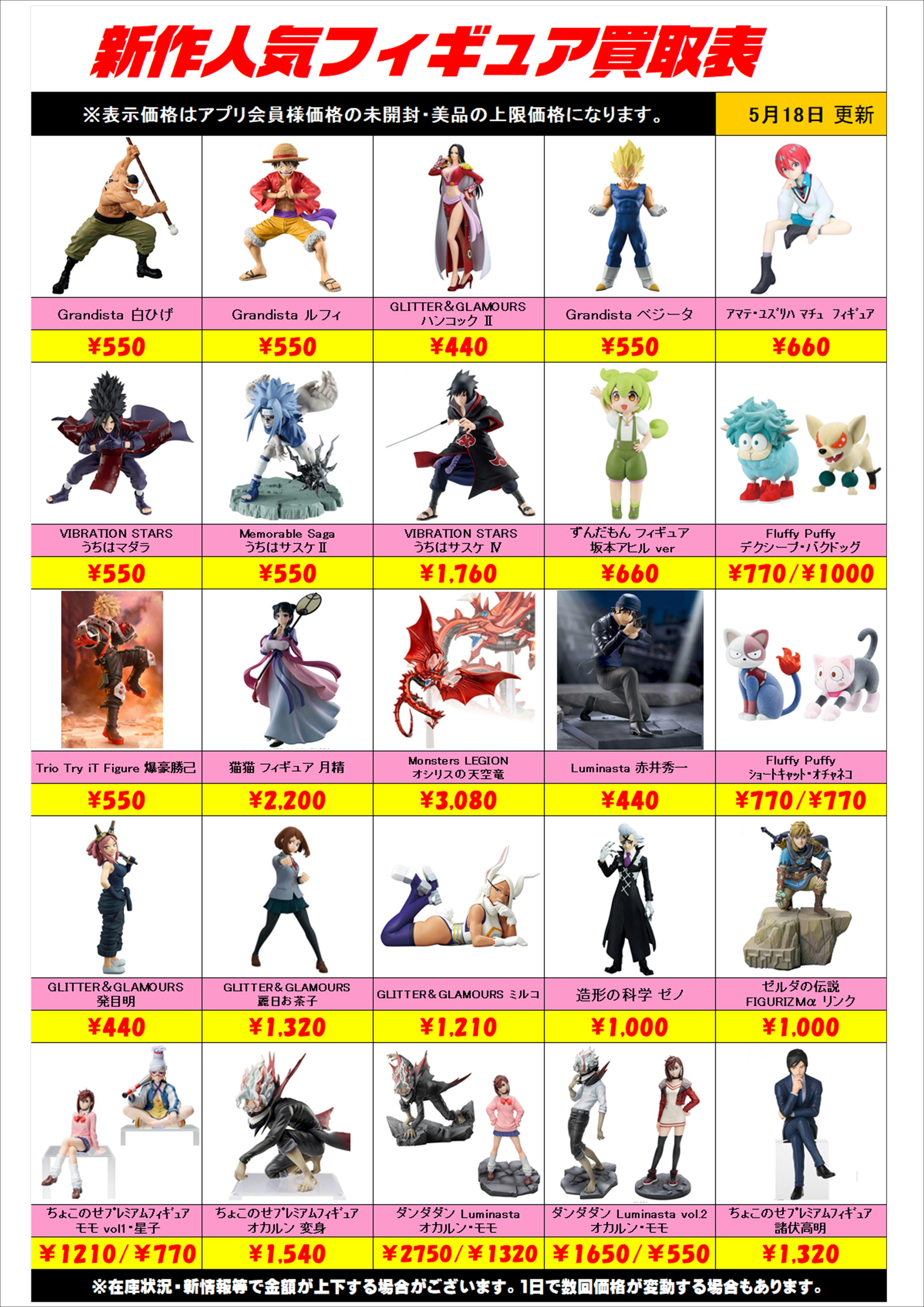新作プライズフィギュア買取リスト更新しました！ 5/18～ プラスアップ 