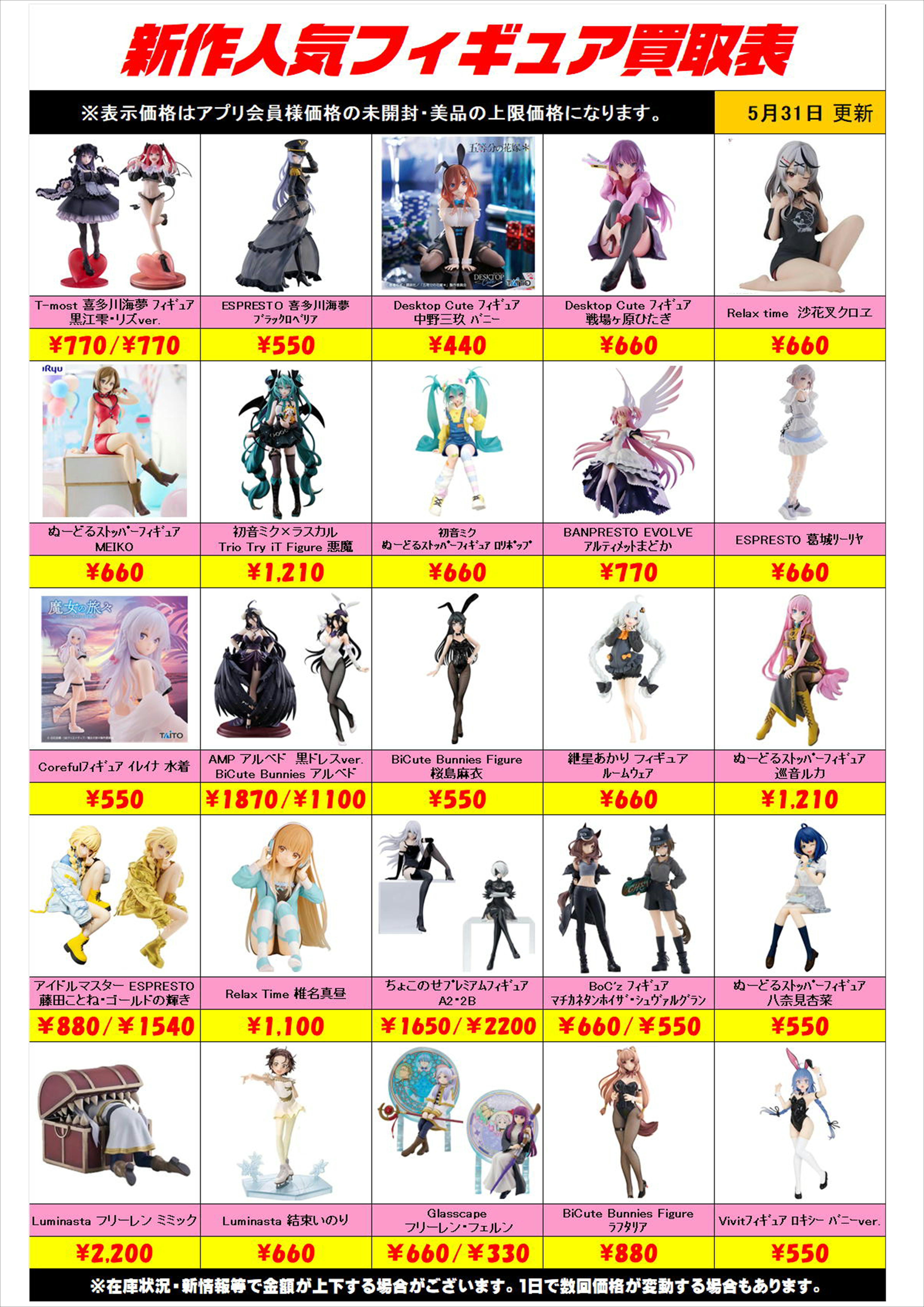 新作プライズフィギュア買取リスト更新しました！ 5/31～ プラスアップ 