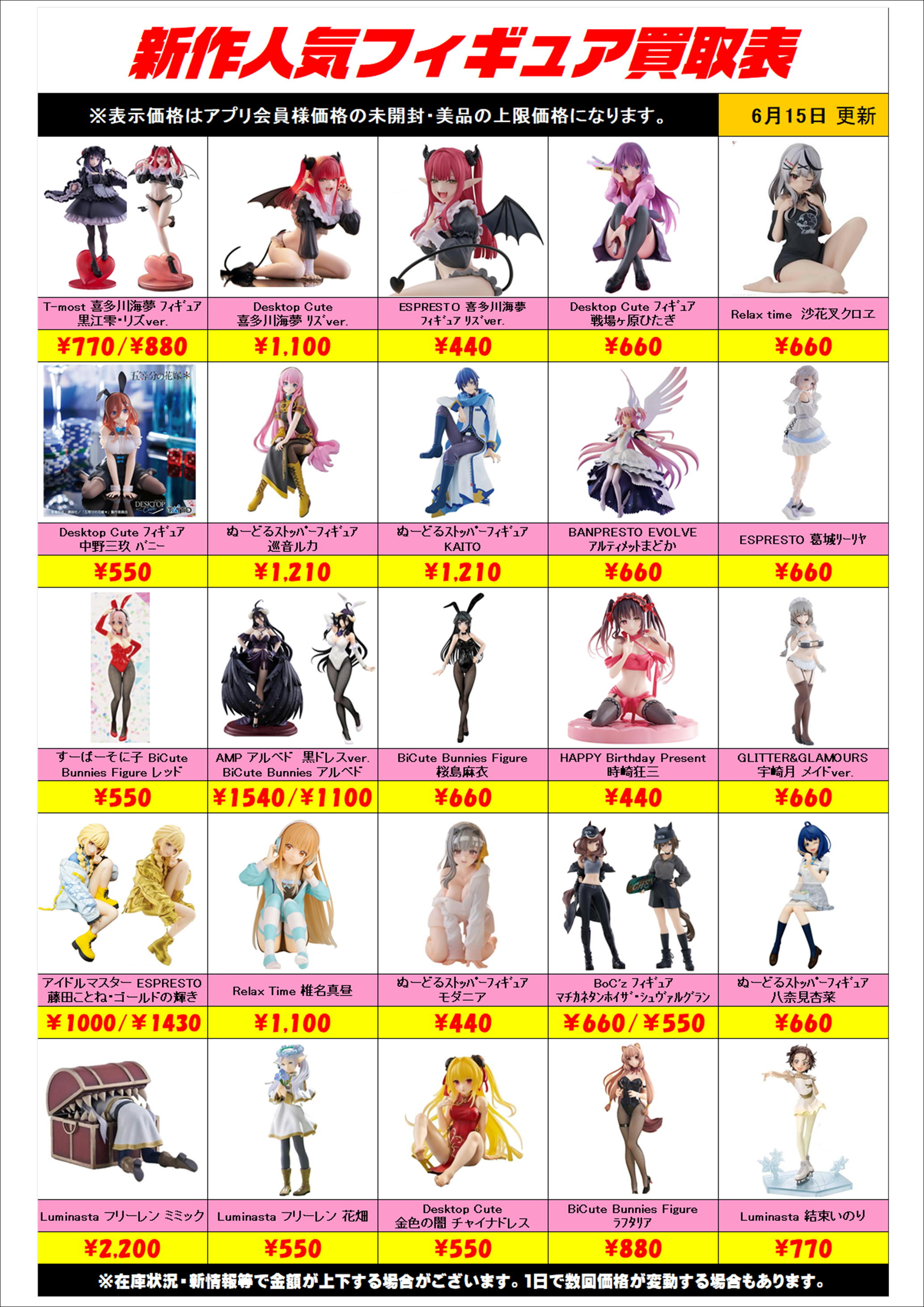 新作プライズフィギュア買取リスト更新しました！ 6/15～ プラスアップ 