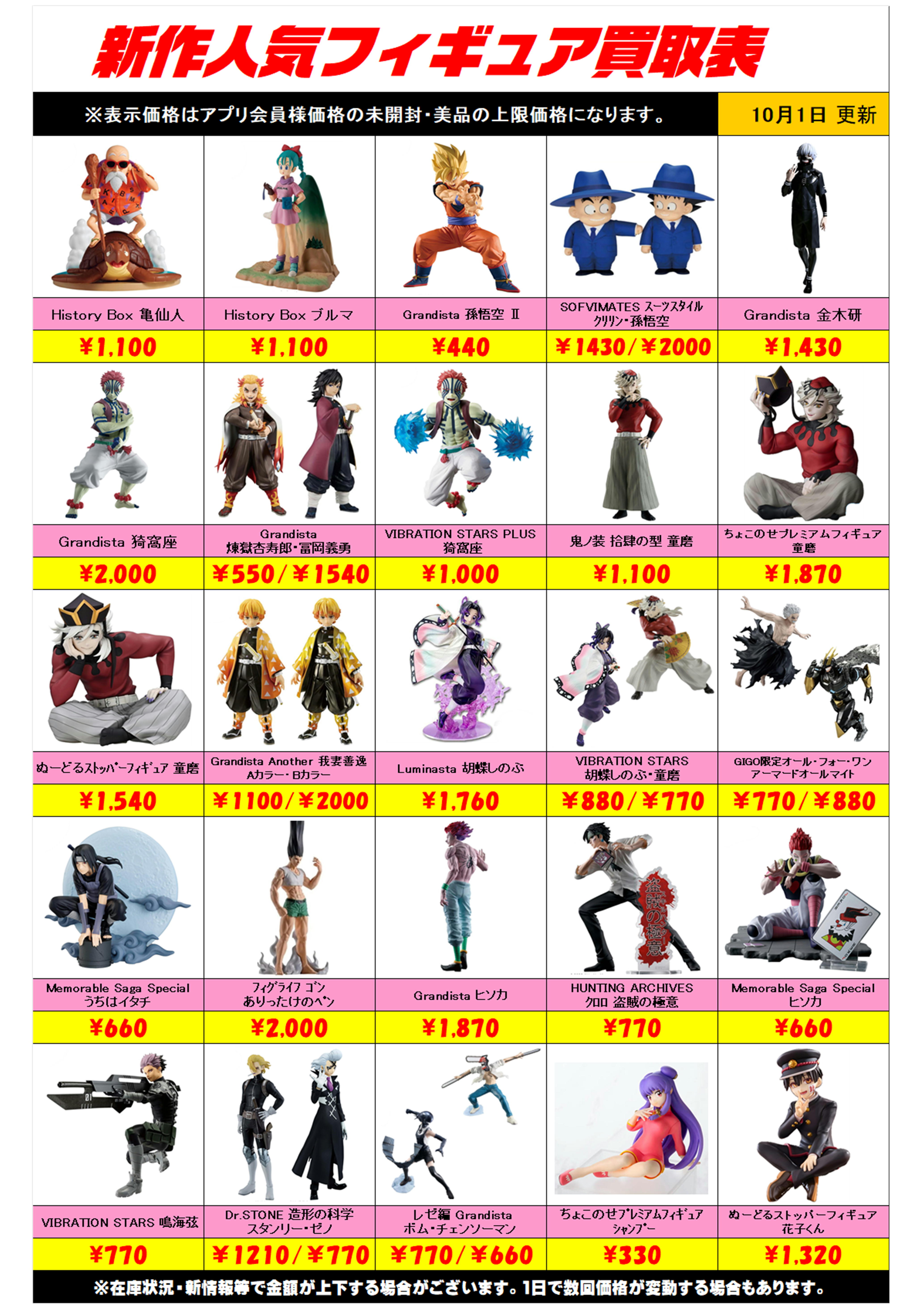 新作プライズフィギュア買取リスト更新しました！ 10/1～ プラスアップ 
