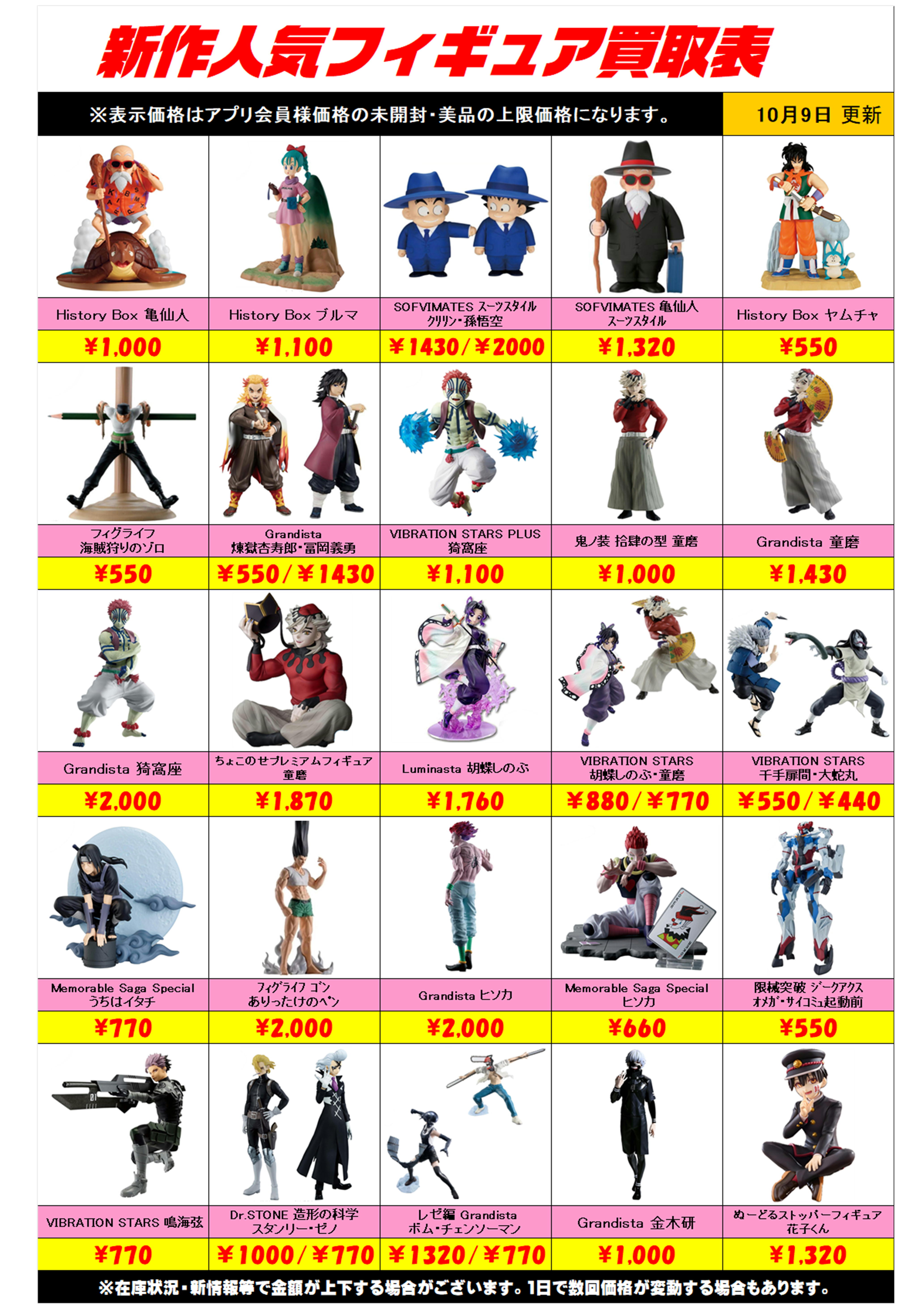 新作プライズフィギュア買取リスト更新しました！ 10/9～ プラスアップ 