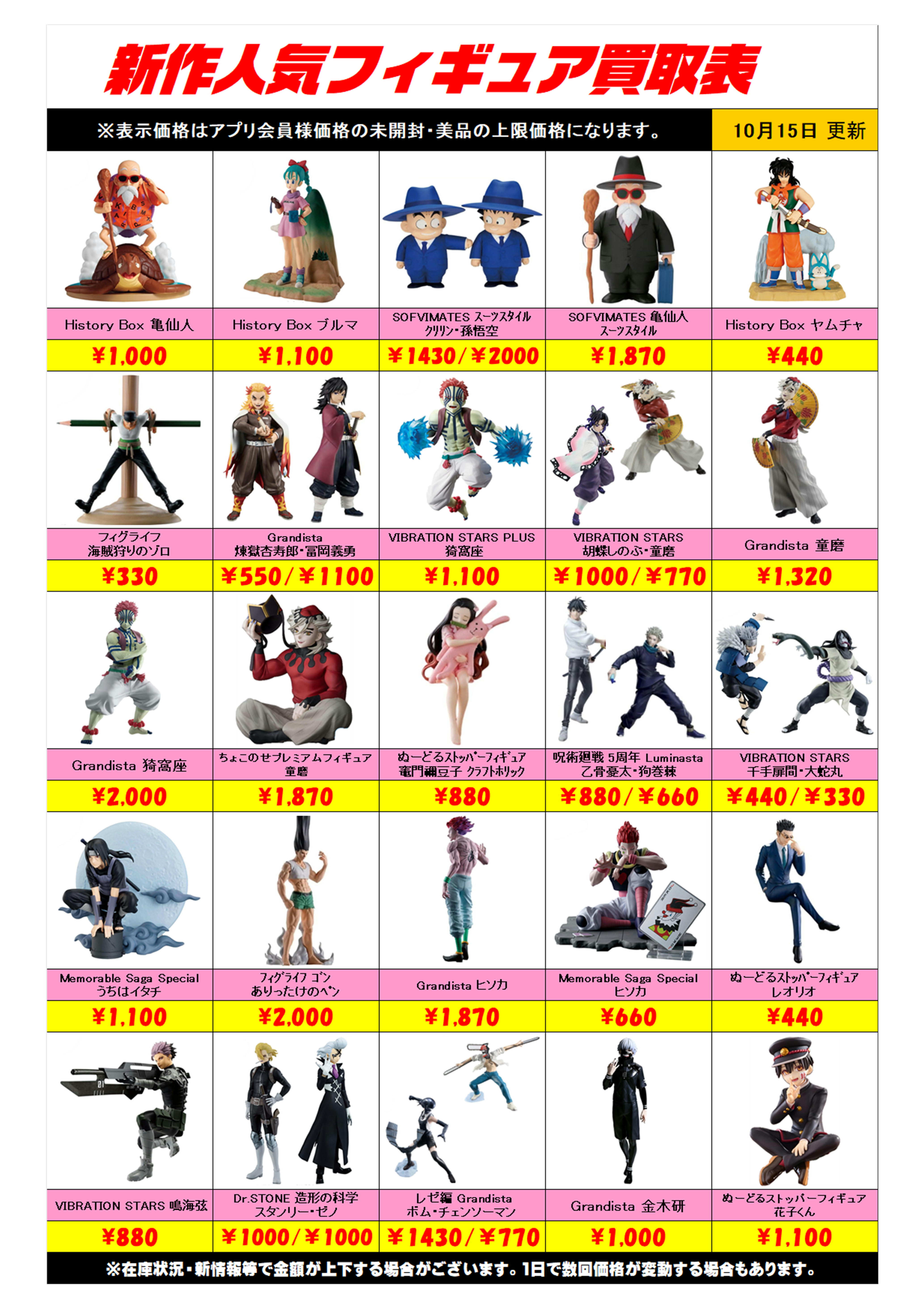 新作プライズフィギュア買取リスト更新しました！ 10/15～ プラス 