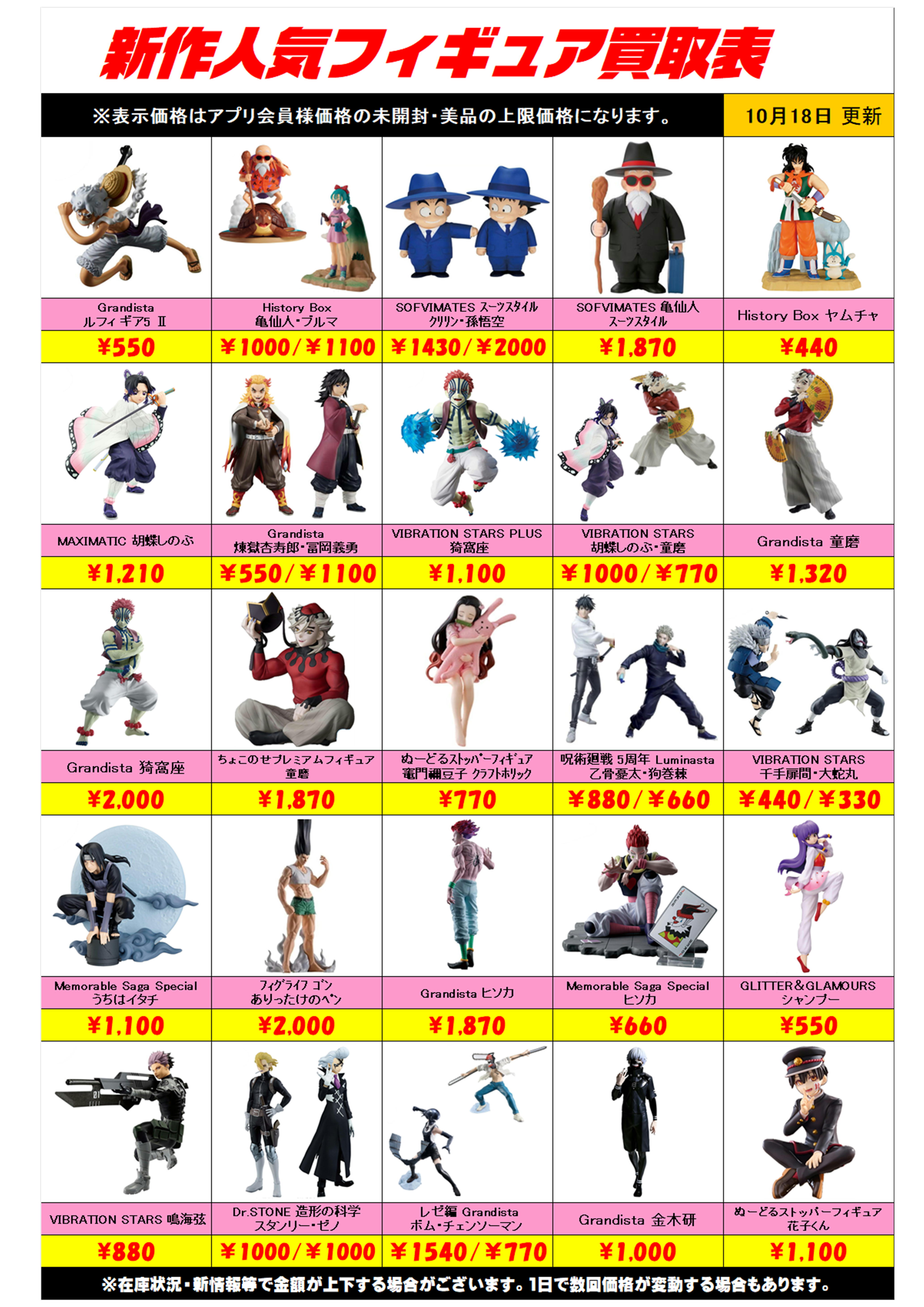 新作プライズフィギュア買取リスト更新しました！ 10/18～ プラス 