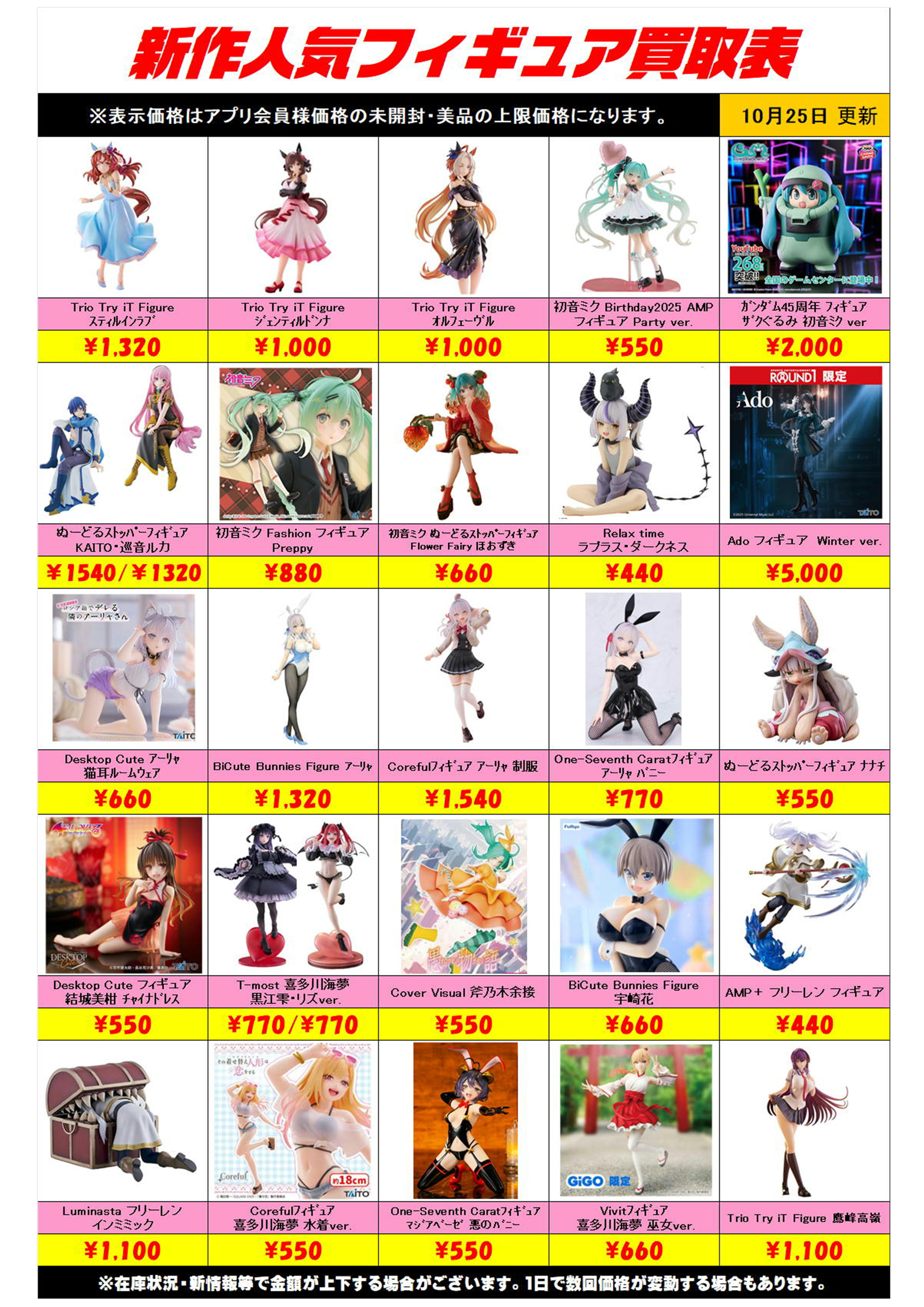 新作プライズフィギュア買取リスト更新しました！ 10/25～ プラス 
