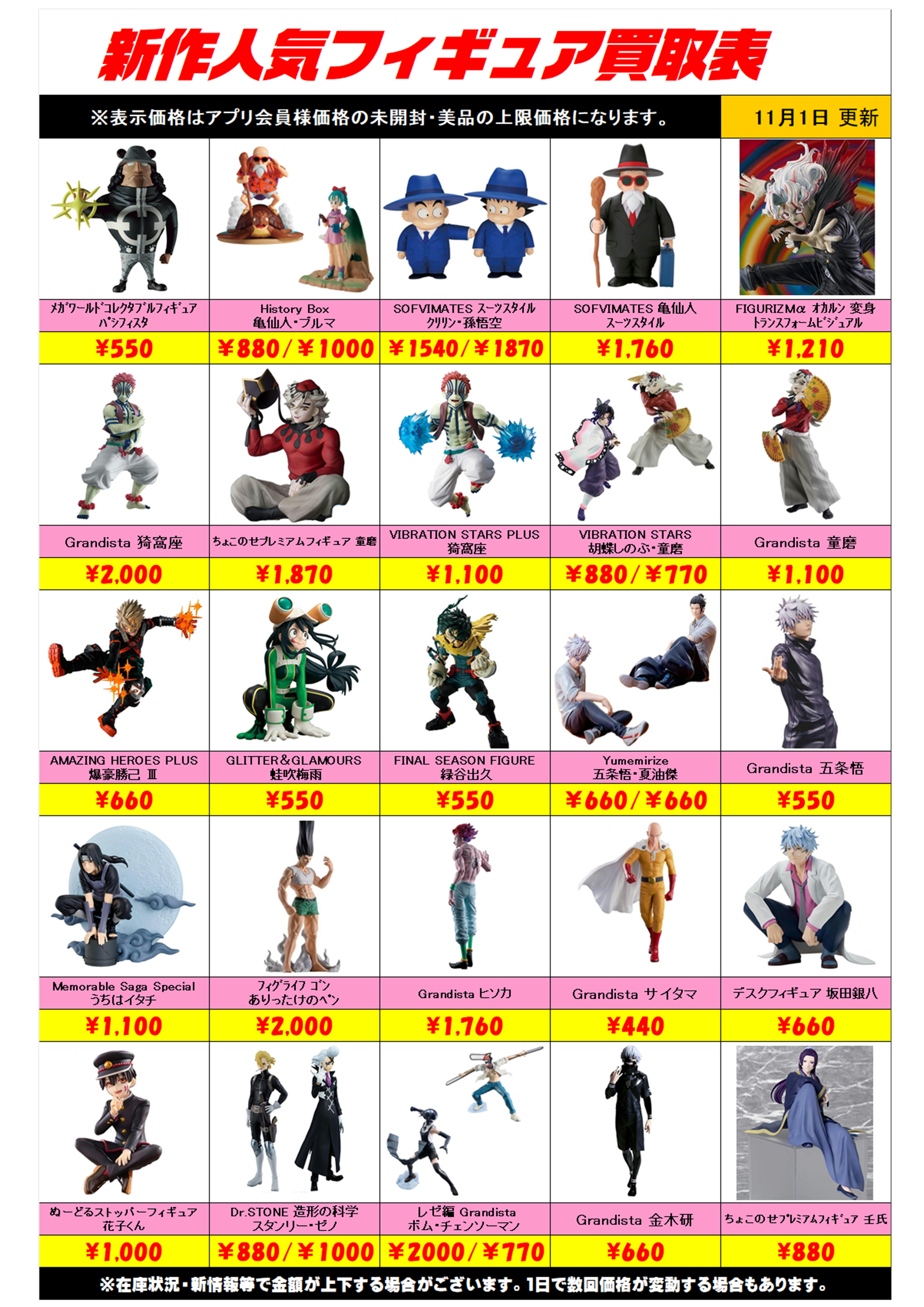 新作プライズフィギュア買取リスト更新しました！ 11/1～ プラスアップ 