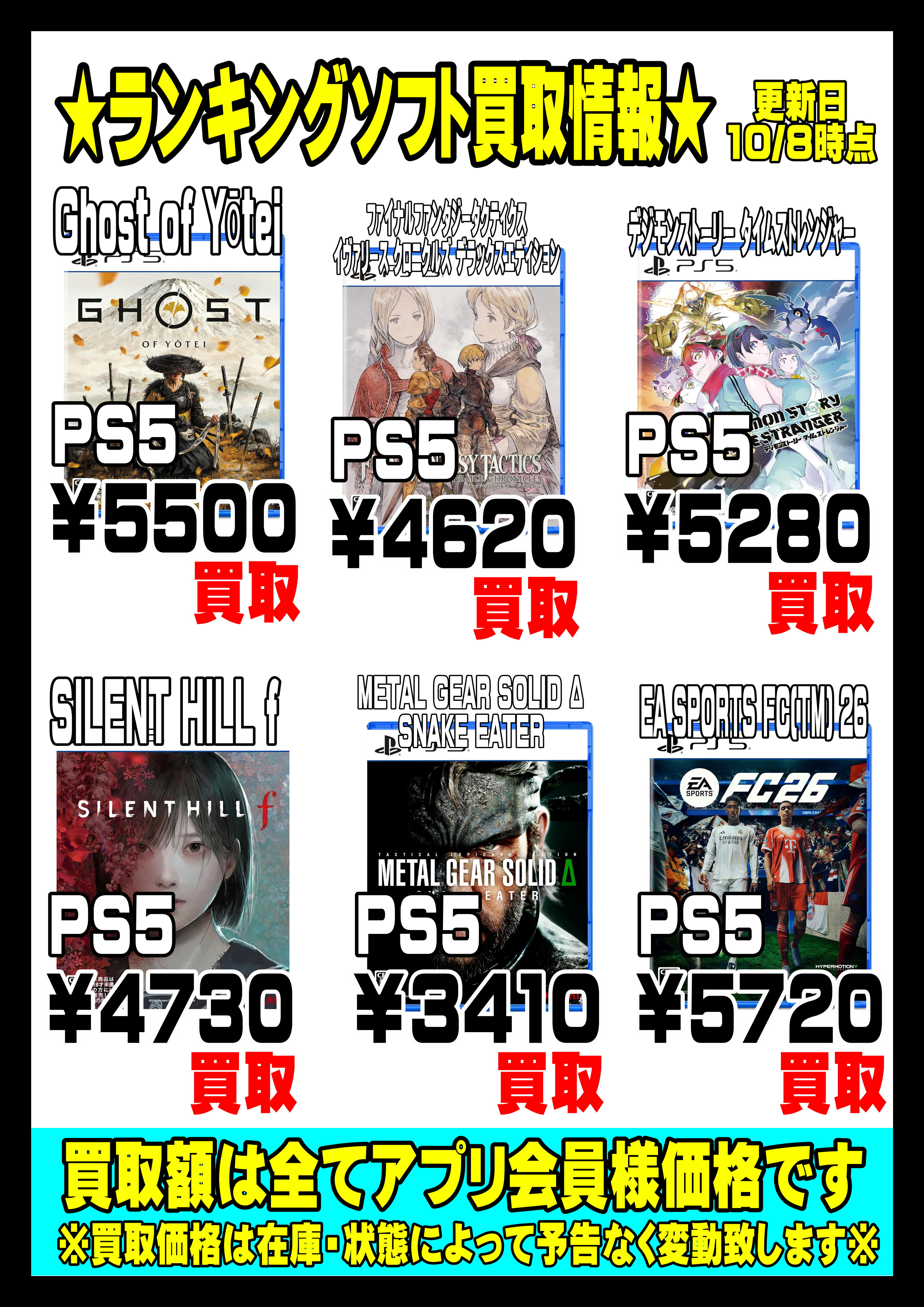 ☆週間ゲームソフトランキングPS5強化買取情報！！！！！☆10/8現在 