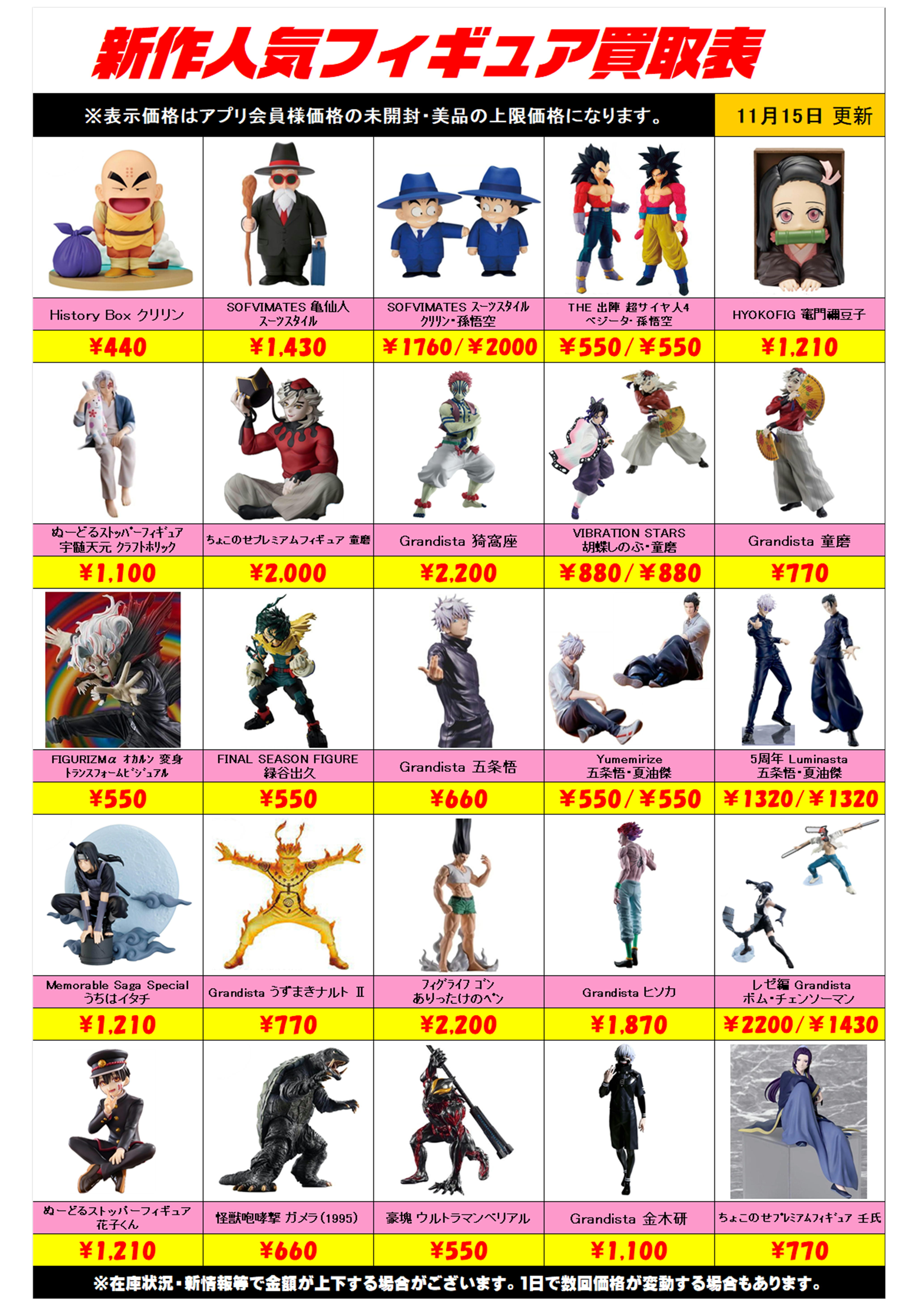 新作プライズフィギュア買取リスト更新しました！ 11/15～ プラス 