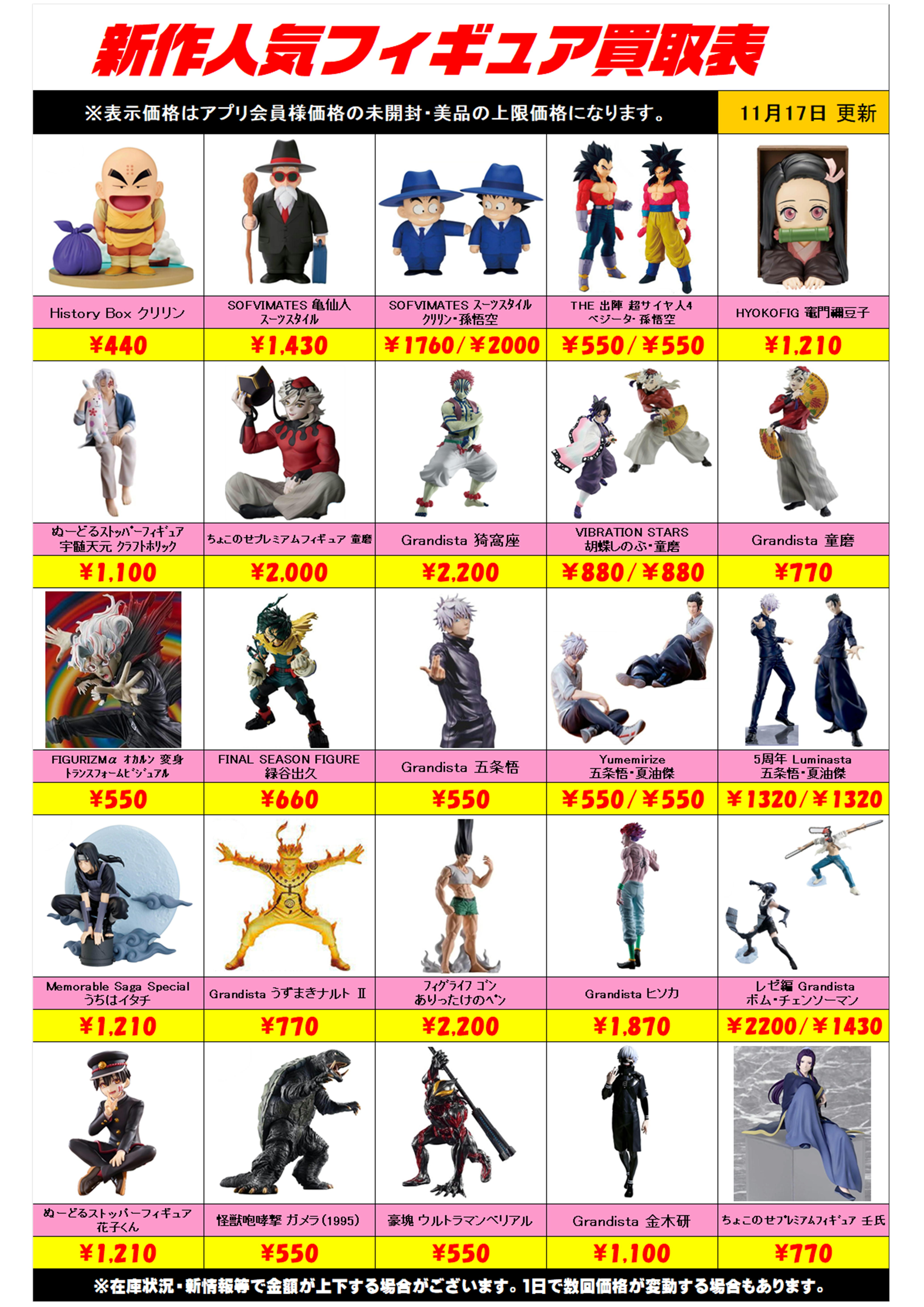 新作プライズフィギュア買取リスト更新しました！ 11/17～ プラス 