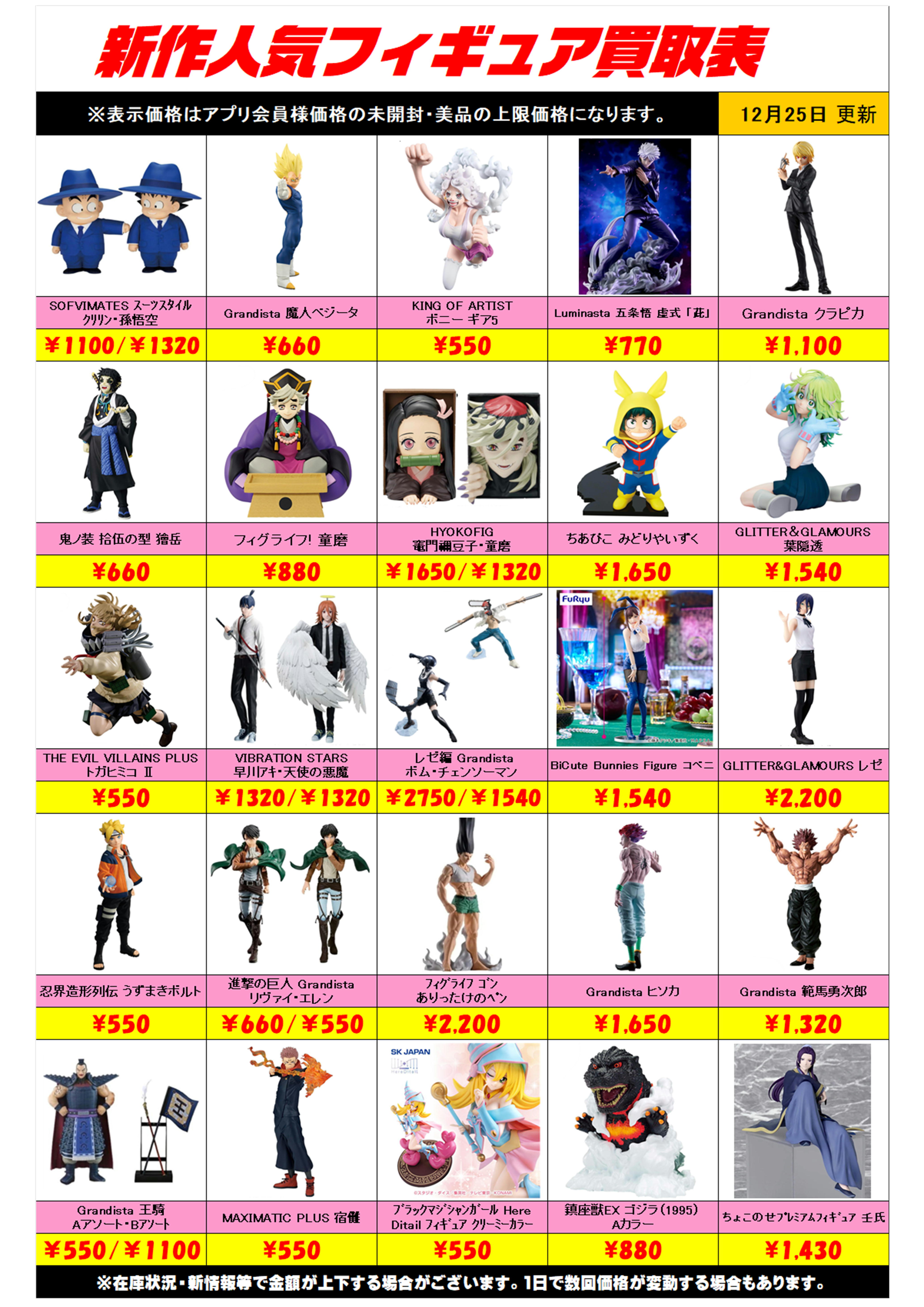 新作プライズフィギュア買取リスト更新しました！ 12/25 プラスアップ 
