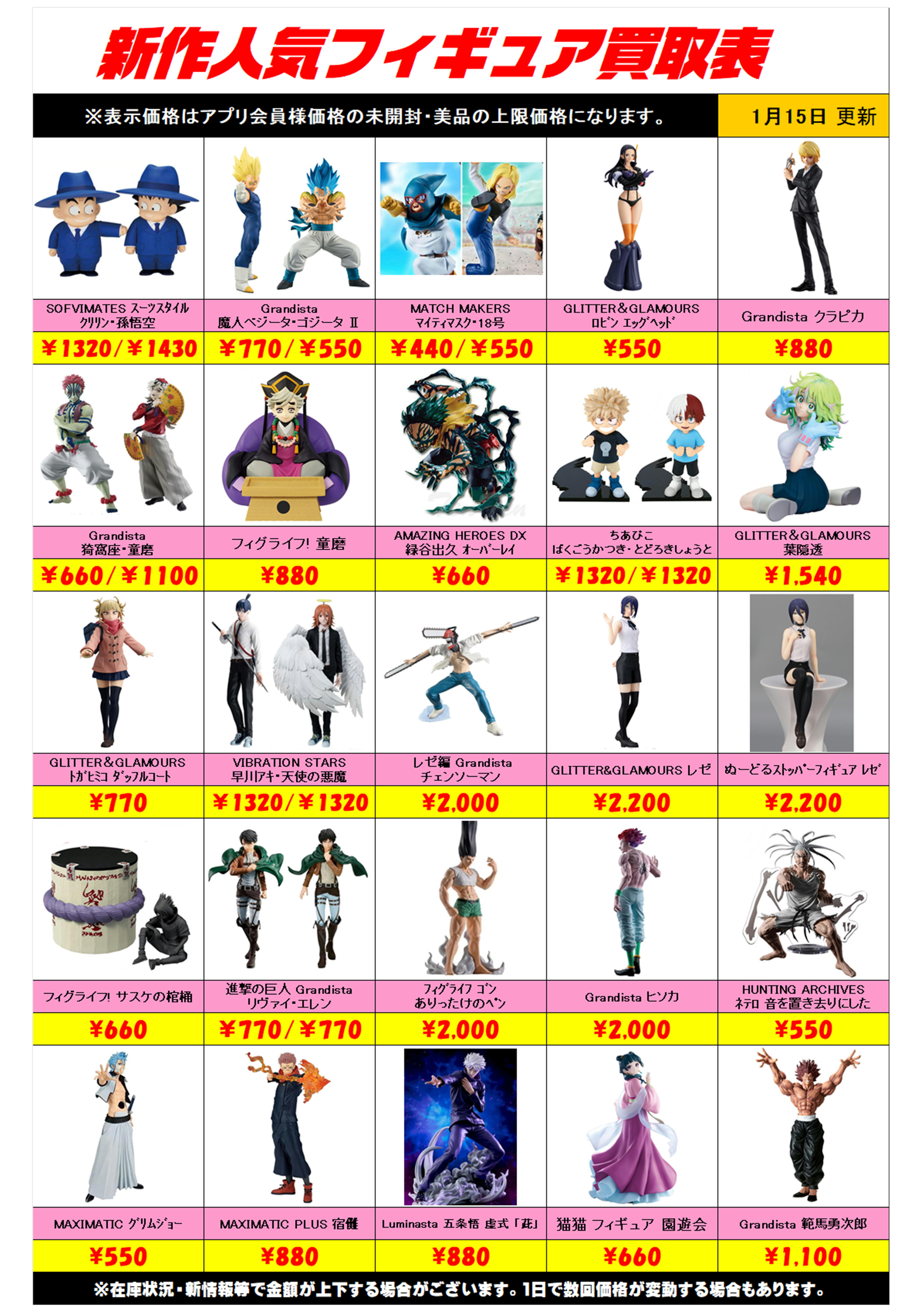 新作プライズフィギュア買取リスト更新しました！ 1/15～ プラスアップ 