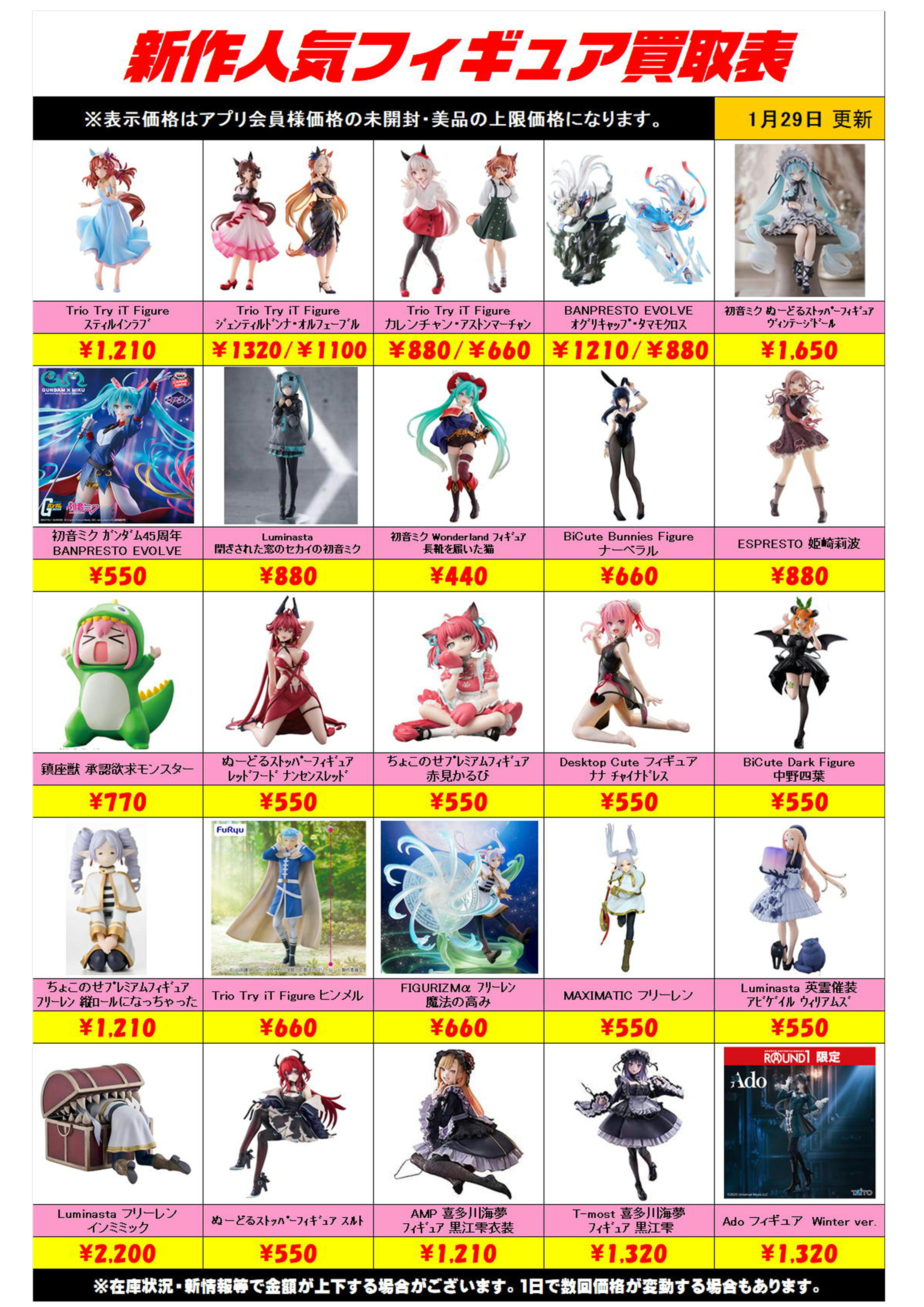 新作プライズフィギュア買取リスト更新しました！ 1/29～ プラスアップ 