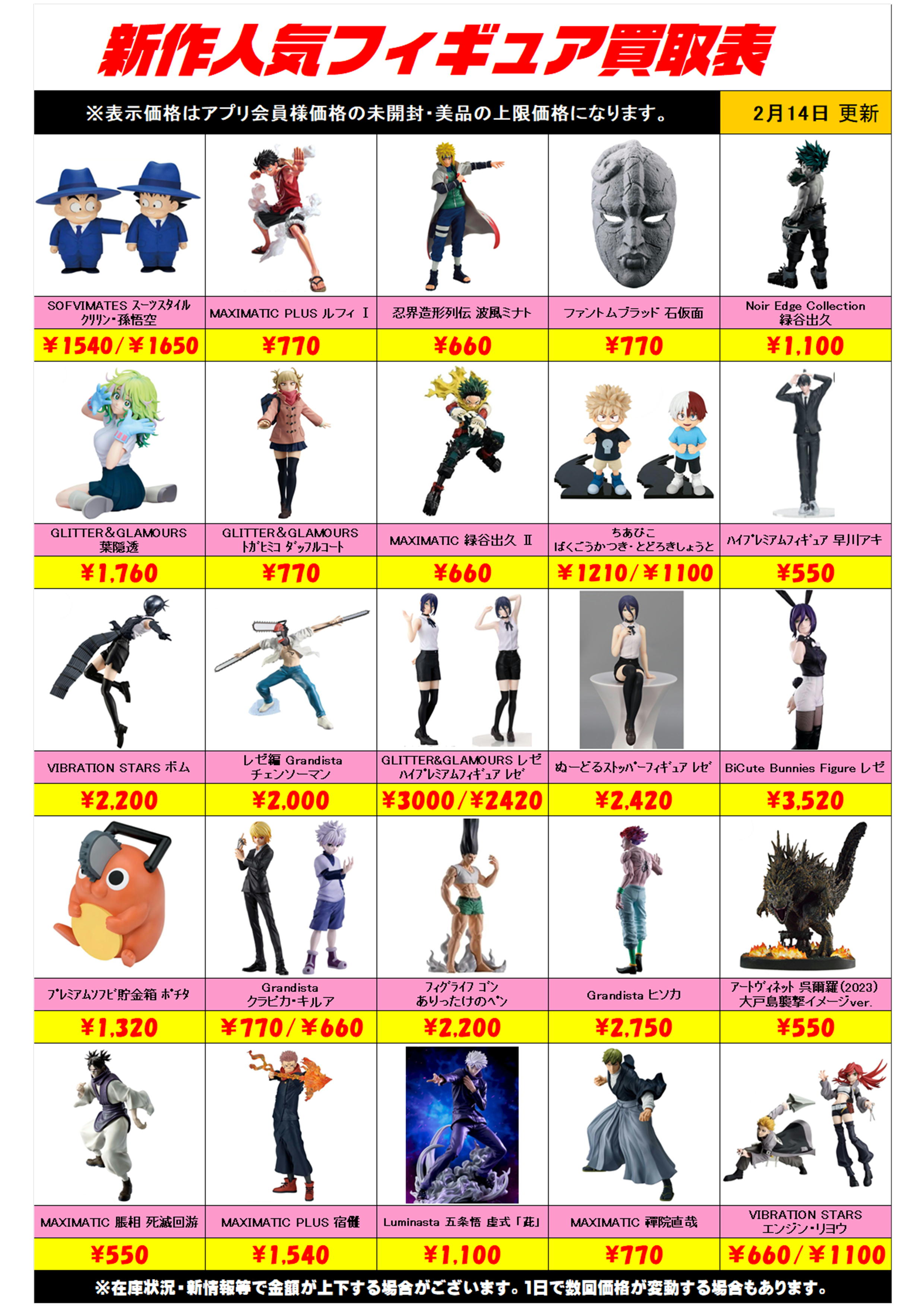 新作プライズフィギュア買取リスト更新しました！ 2/14～ プラスアップ 